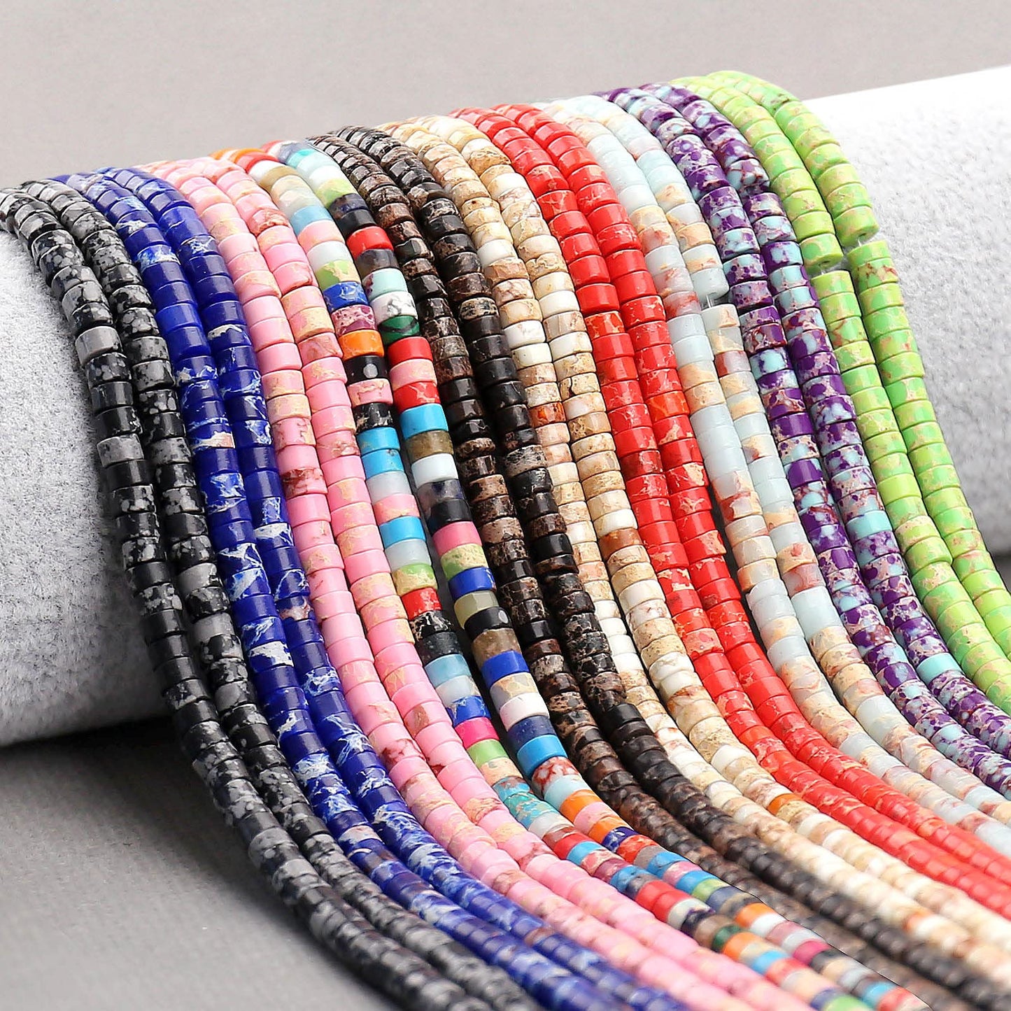 BONNY BOXX 150PCs Natural Mix Imperial Jasper Spacer Beads, Loose Semi Precious Flat Round Gemstone Heishi Disc Stone Beads for Beading Jewelry Making 4mm*2mm