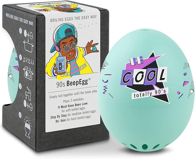 90s BeepEgg β Egg Timer for Boiling Eggs β Musical Egg Cooker for Soft, Medium, Hard Boiled Eggs β Food Safe β Singing Floating Egg Timer β Egg Cooker for 3 Levels of Doneness - Brainstream