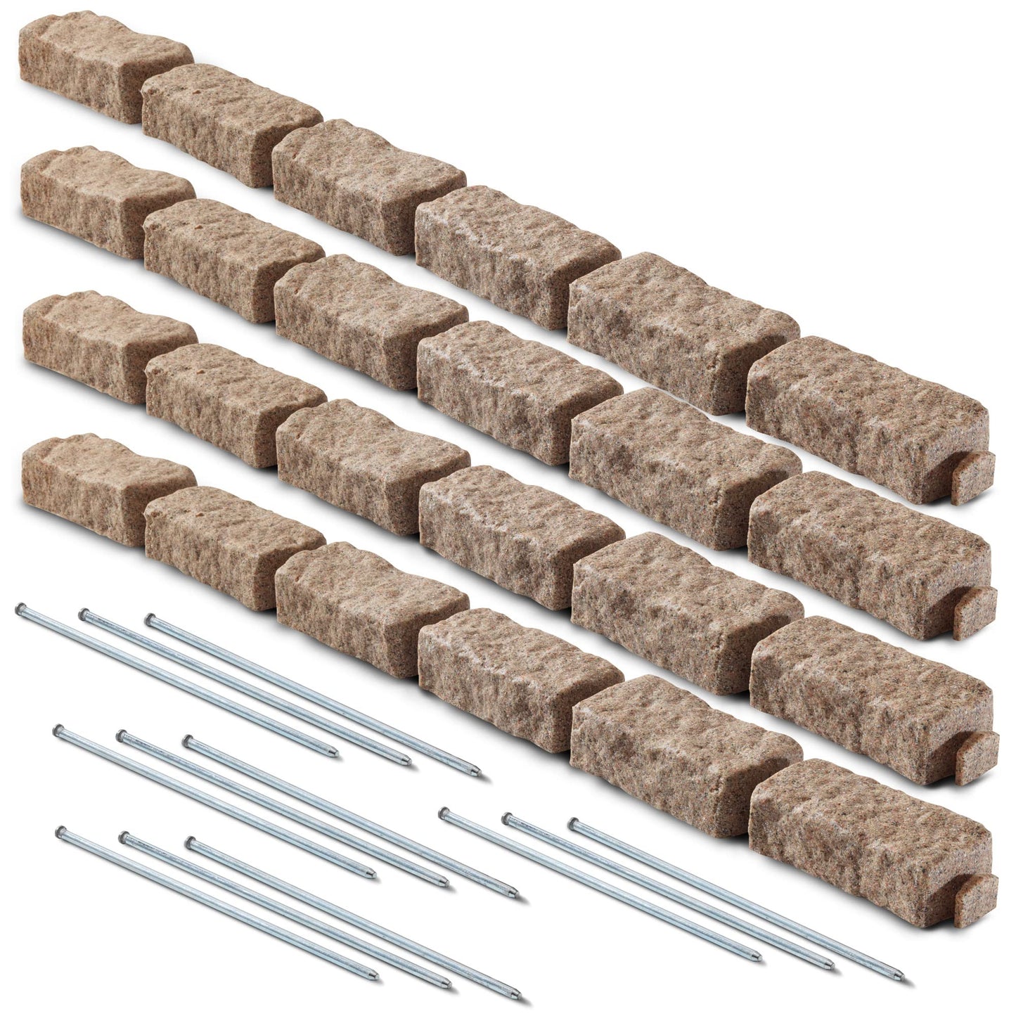 Beuta Landscape Edging | Garden Edging Border | Faux Stone Bricks for Lawn edging, Flower beds, Pathways & Yard Edgingâ 4 Packs | Each Section Has 6 Bricks 48"L x 4"W x 2.25"H | 12 Spikes |Sandstone