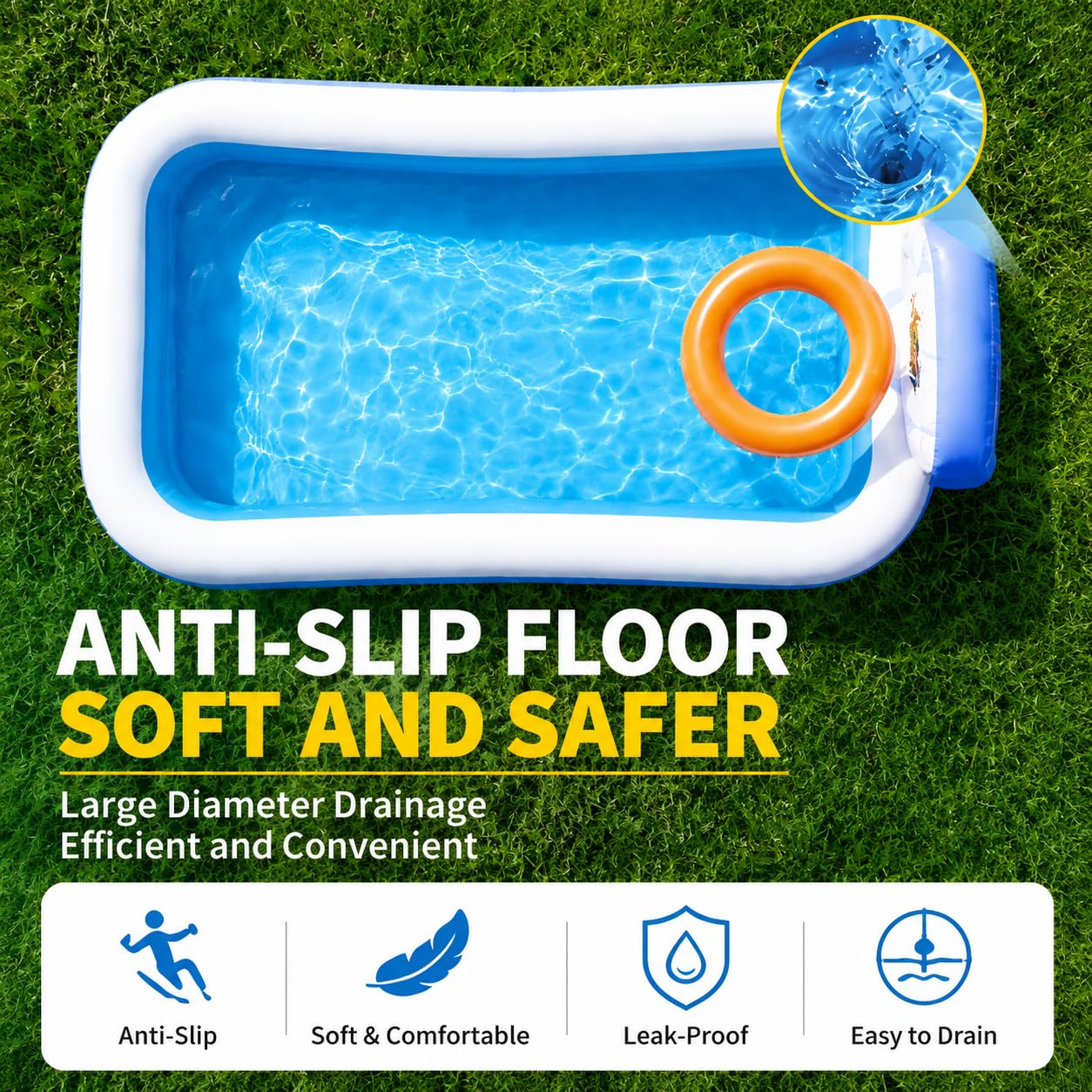 Inflatable Swimming Pool,120" x 72" x 24" Kiddie Pools, Family Lounge Pools Thickened Above Ground Family Pool for Summer Water Party, Backyard, Garden Lawn