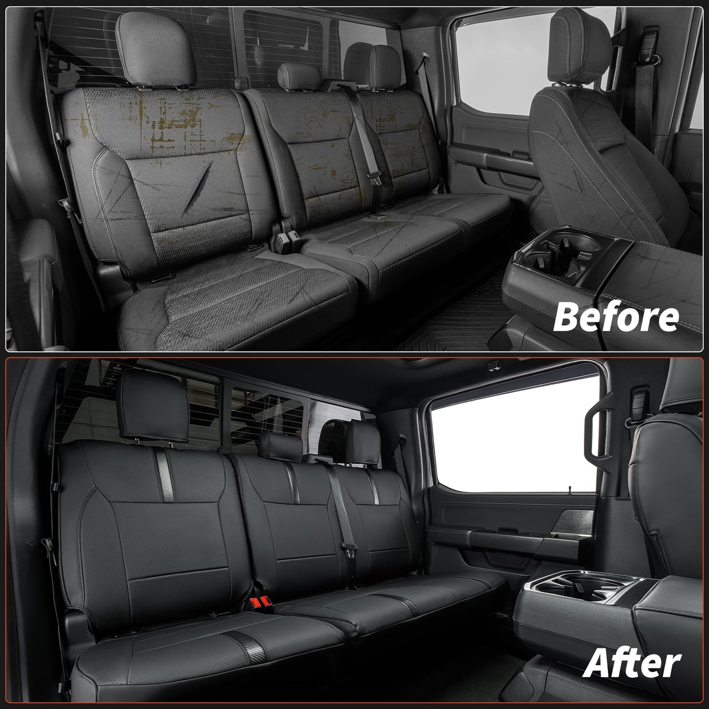 Car Seat Covers Custom for Ford F-150 | 2025 2024 2023 2022 2021 | Full Set for F150 SuperCrew CrewCab XL XLT | Pickup Leather Seats Protector Coverage Cushion F 150 Interior Accessories | Black