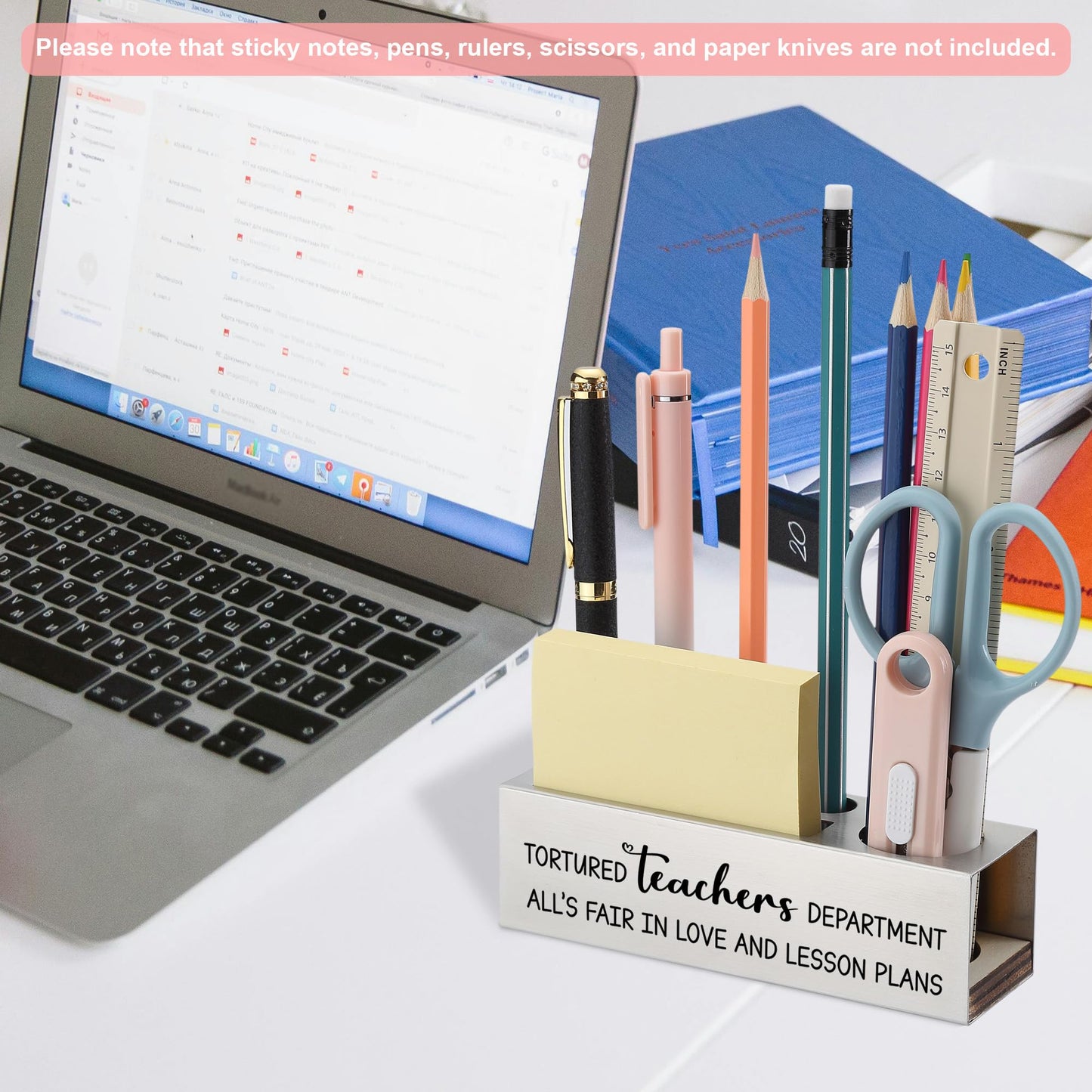 Funny Teacher Pencil Holder Desk Organizer, Tortured Teachers Department Quote, Appreciation Gift for Women Men, Stainless Steel Office Supply Caddy for Classroom Decor, Laser Engraved - FBA399
