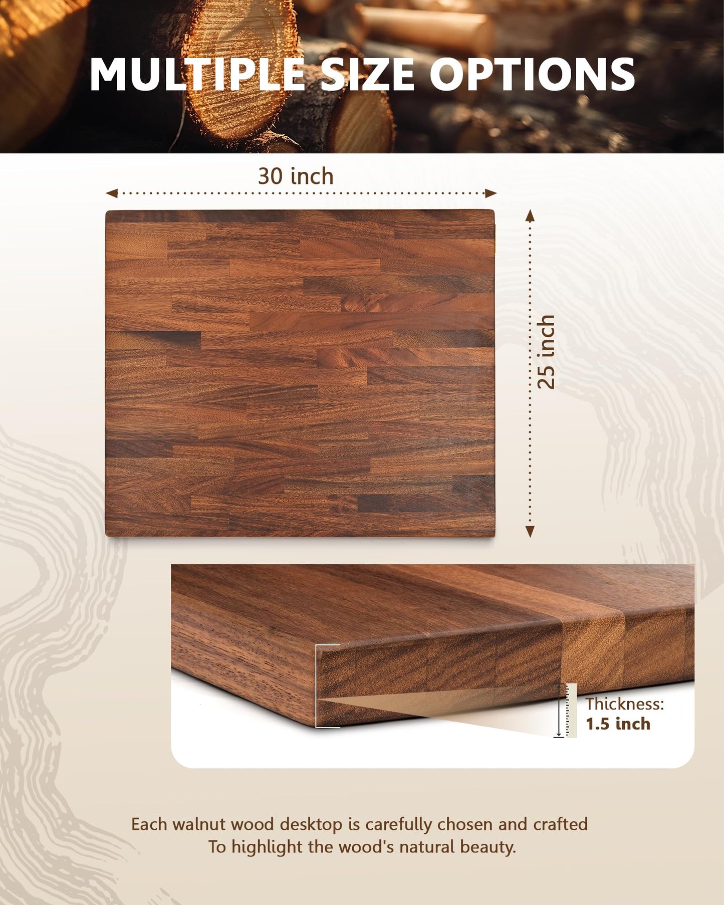 30"x25" Butcher Block Countertop, DIY Solid Walnut Wood Countertop, 1.5'' Thick Waterproof Table Top, Used as Cutting Board, Office Desk Tops, Dining Room Tables, Laundry and Kitchen Countertop