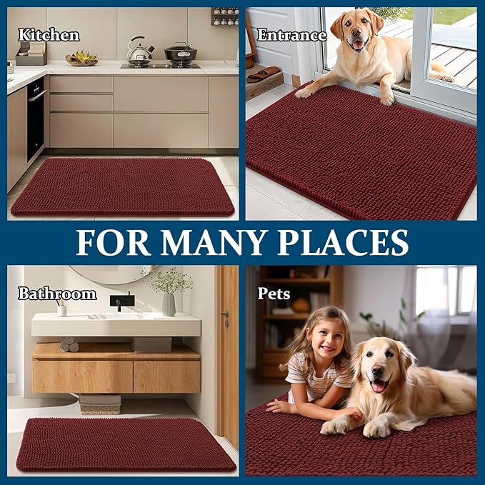 OLANLY Dog Door Mat for Muddy Paws 34x21, Absorbs Moisture and Dirt, Absorbent Non-Slip Washable Doormat, Quick Dry Chenille Mud Mat, Entry Indoor Entryway Carpet for Inside Floor, Caramel Russet
