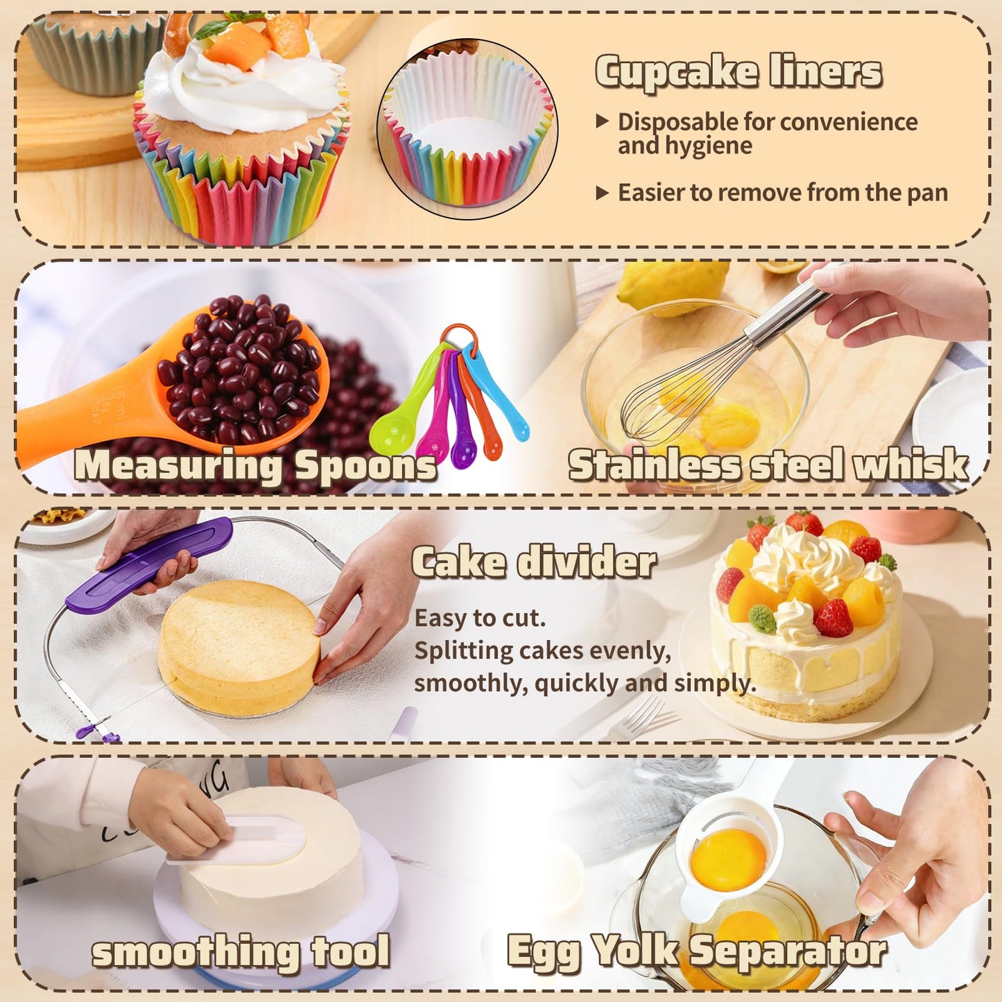 720PCS Cake Decorating Kit with Baking Supplies - Cake Turntable for Decorating with Baking Pans, Leveler, 24 Numbered Piping Tips, 2 Spatulas, Fondant Tools, Video Course, Pattern Chart & More