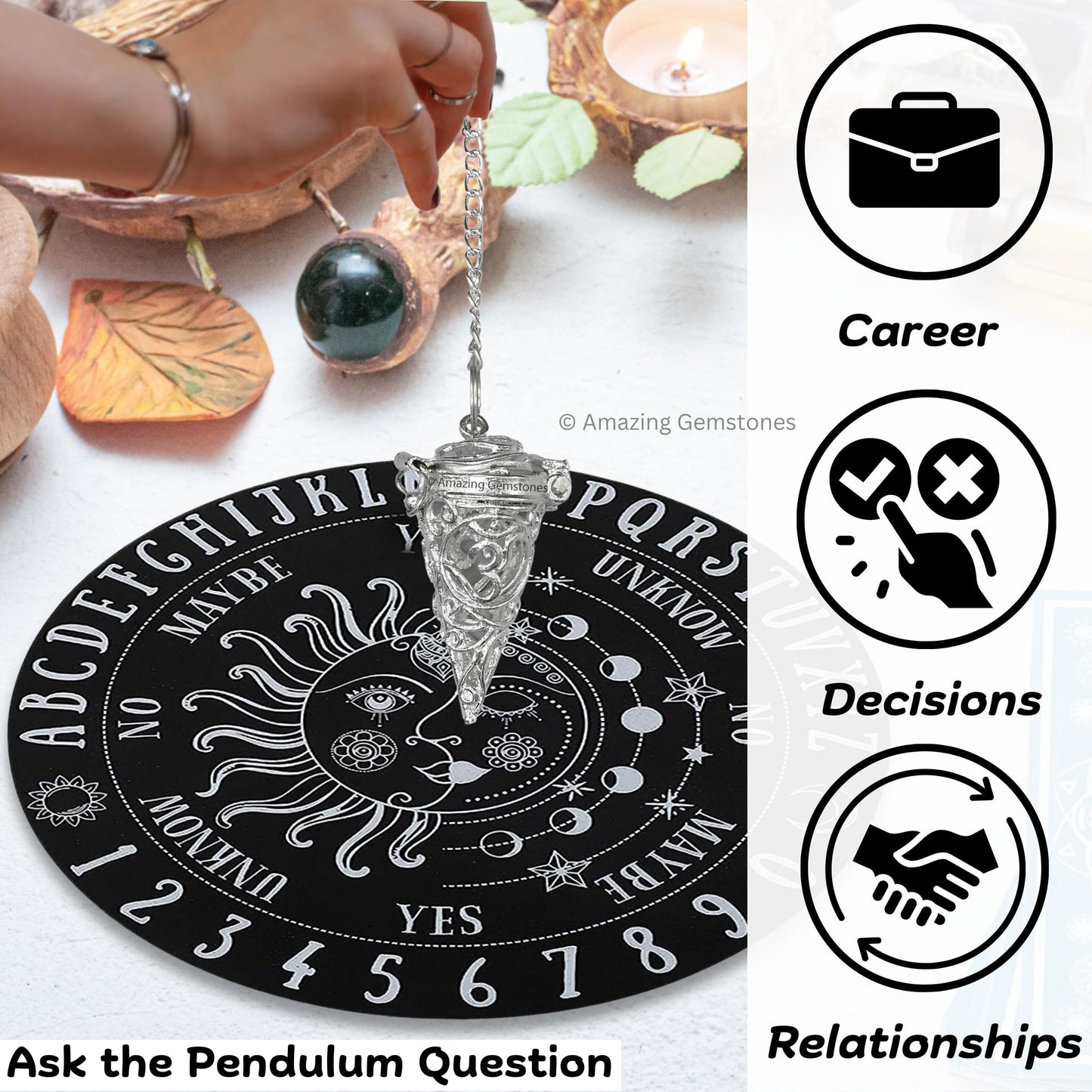 Amazing Gemstone Healing Metal Pendulums for Divination, Silver Om Chamber Cone Steel Copper Pendulum High Energy Pendulo de Bronce Pendulos de Mesa MP106