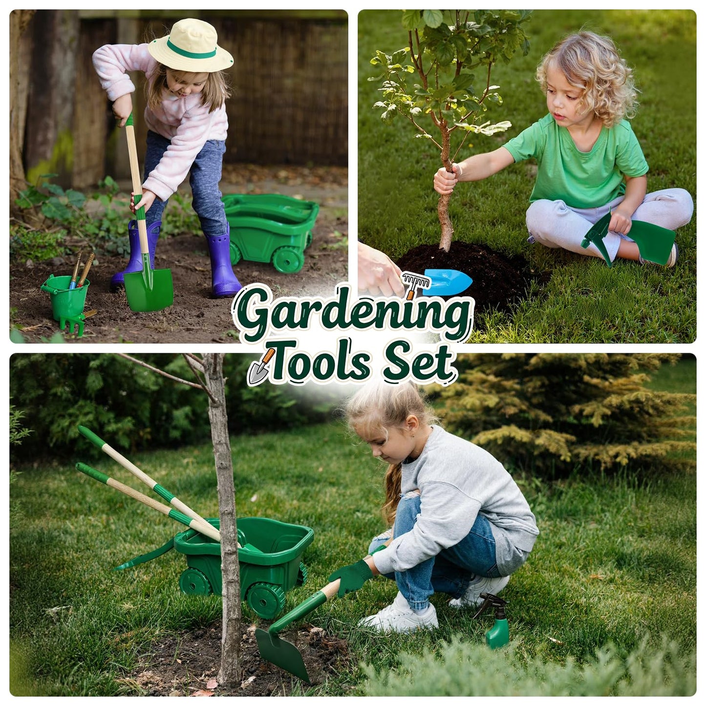 Aka Supaku Kids Gardening Tools Set,15Pcs Wheelbarrow Set for Kids with Shovel, Rake, Watering Can Outdoor Backyard Farm Digging Toys, Halloween Christmas Birthday Gifts for Boys Girls