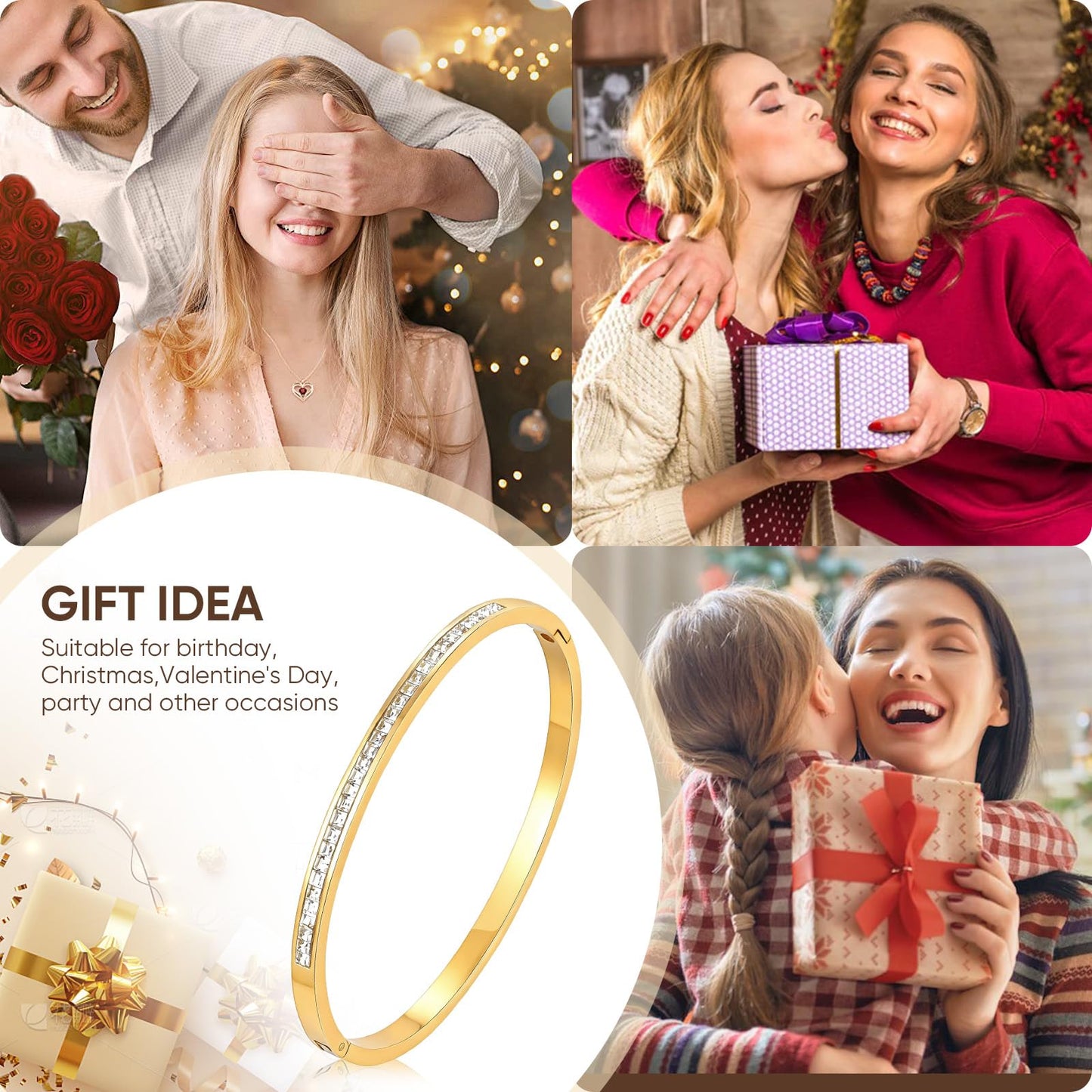 Gold Bangle Bracelets for Women - 18K Gold Plated Cubic Zirconia Bangle Bracelet,Classic Crystal Tennis CZ Bracelet Tendy Jewelry Party Christmas Birthday Valentine's Day Gift for Girlfriend Wife