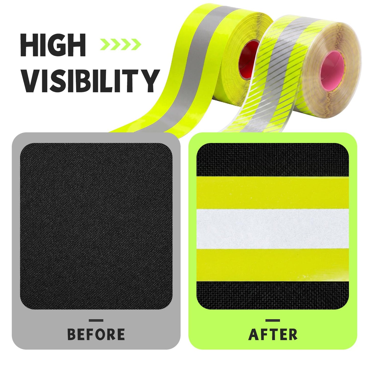 Crowye 2 Pcs 2" x 33ft/11 Yard High Visibility Reflective Heat Transfer Vinyl Tape Silver Iron on Fabric Clothing Tape Safety Heat Transfer Film Supplies for Shirts, 2 Styles(Stripe, Plain, Yellow)