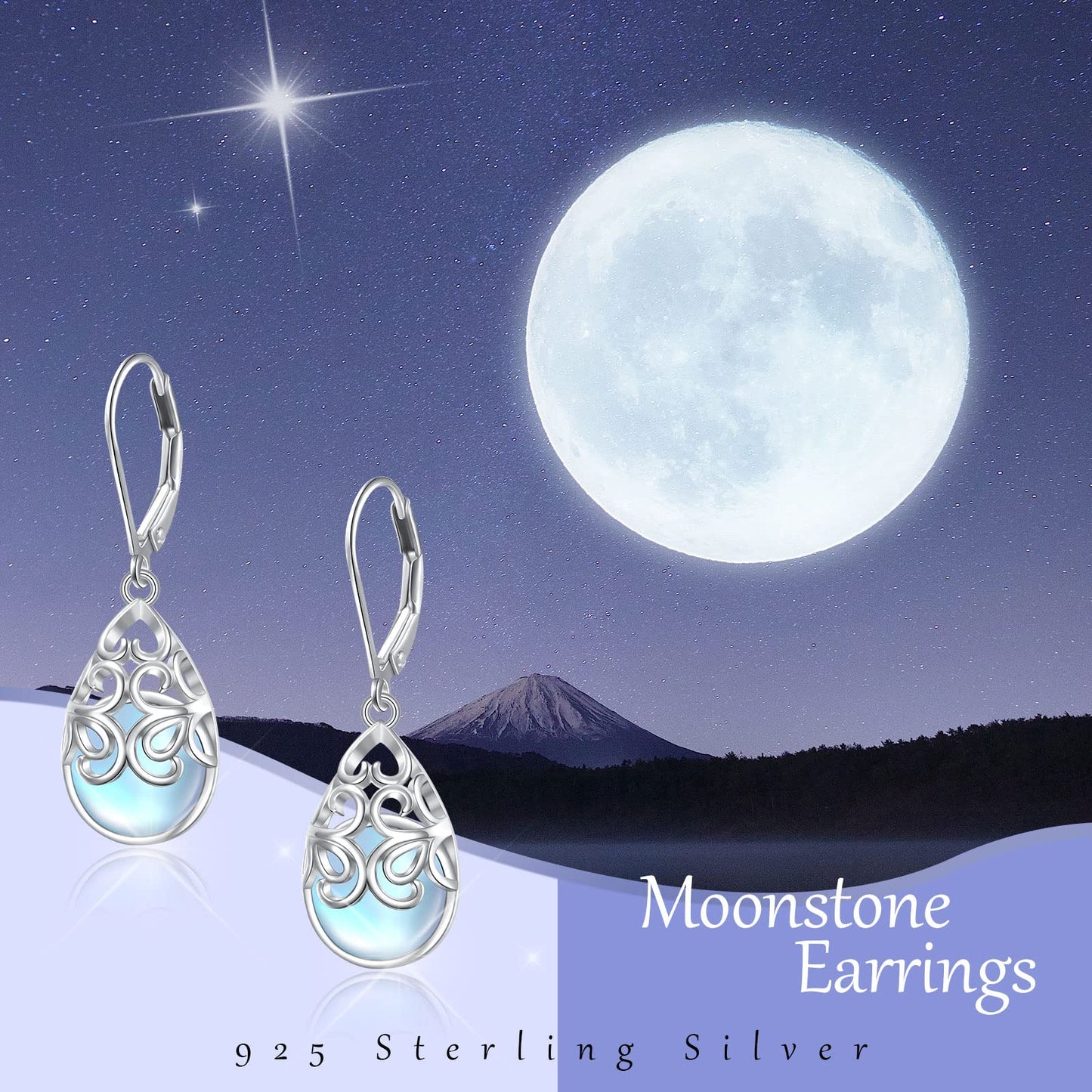 SHAOAN 925 Sterling Silver Filigree Dangle Earrings Moonstone Teardrop Leverback Earrings for Women Jewelry Gifts for Mother’s Day