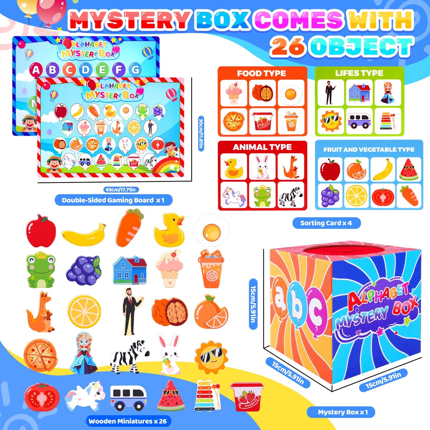 Mystery Alphabet Box - 26 PCS Letters Sorting & Matching Game, Activities Letter Sounds Fine Motor Learning Toys for Preschool Kindergarten Classroom, Easter Basket Stuffers Gifts for Kids Toddlers