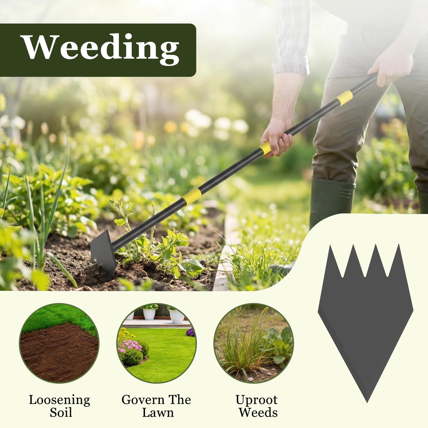 DwelSpire Heavy Duty Garden Hoe, 60" Adjustable Length Long Handle Hoe Garden Tool Weeding Tool for Grass Removal, Lawn Care, Soil Loosening & Cultivating