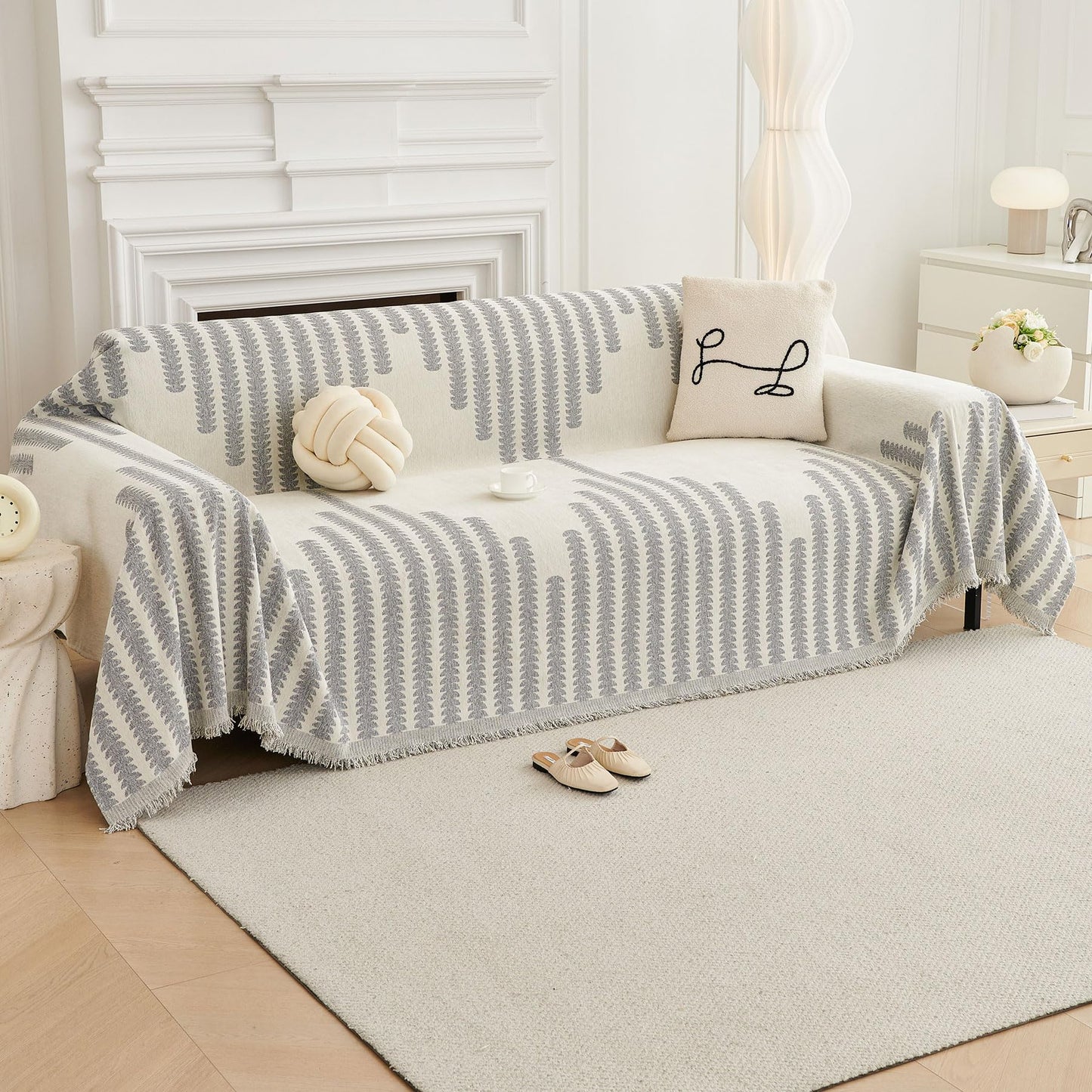 HAOMAIJIA Boho Sofa Covers Couch Covers for 3 Cushion Couch Sofa Pet Friendly Soft Thick Non Slip Couch Cover for Dogs Washable Sectional Couch Covers L Shape Furniture Protecto (Grey, 71"x118")