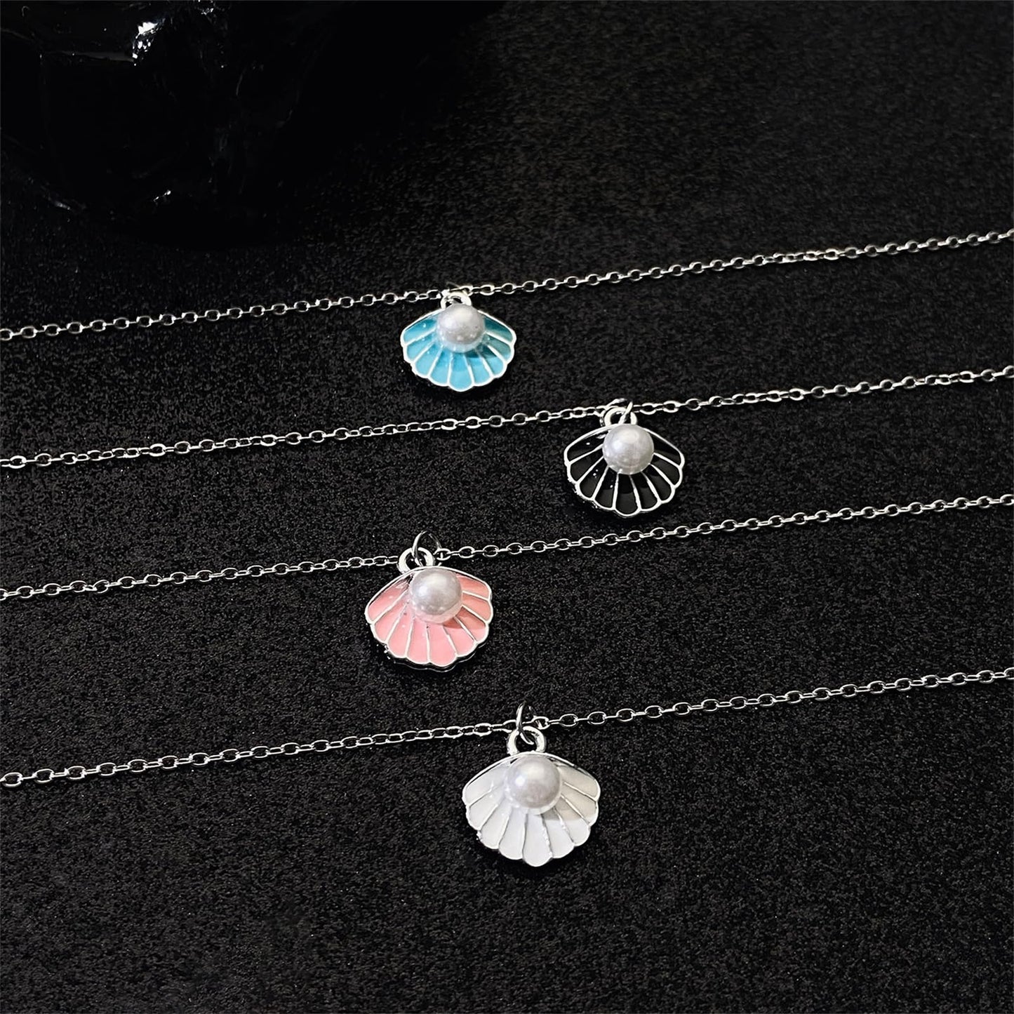 Seashell Pearl Pendant Necklace Gold Plated Boho Enamel Pink Blue Scallop Sea Shell Starfish Ocean Animal Chain Necklace for Women Hawaiian Summer Beach Holiday Fashion Jewelry Gifts (Blue)