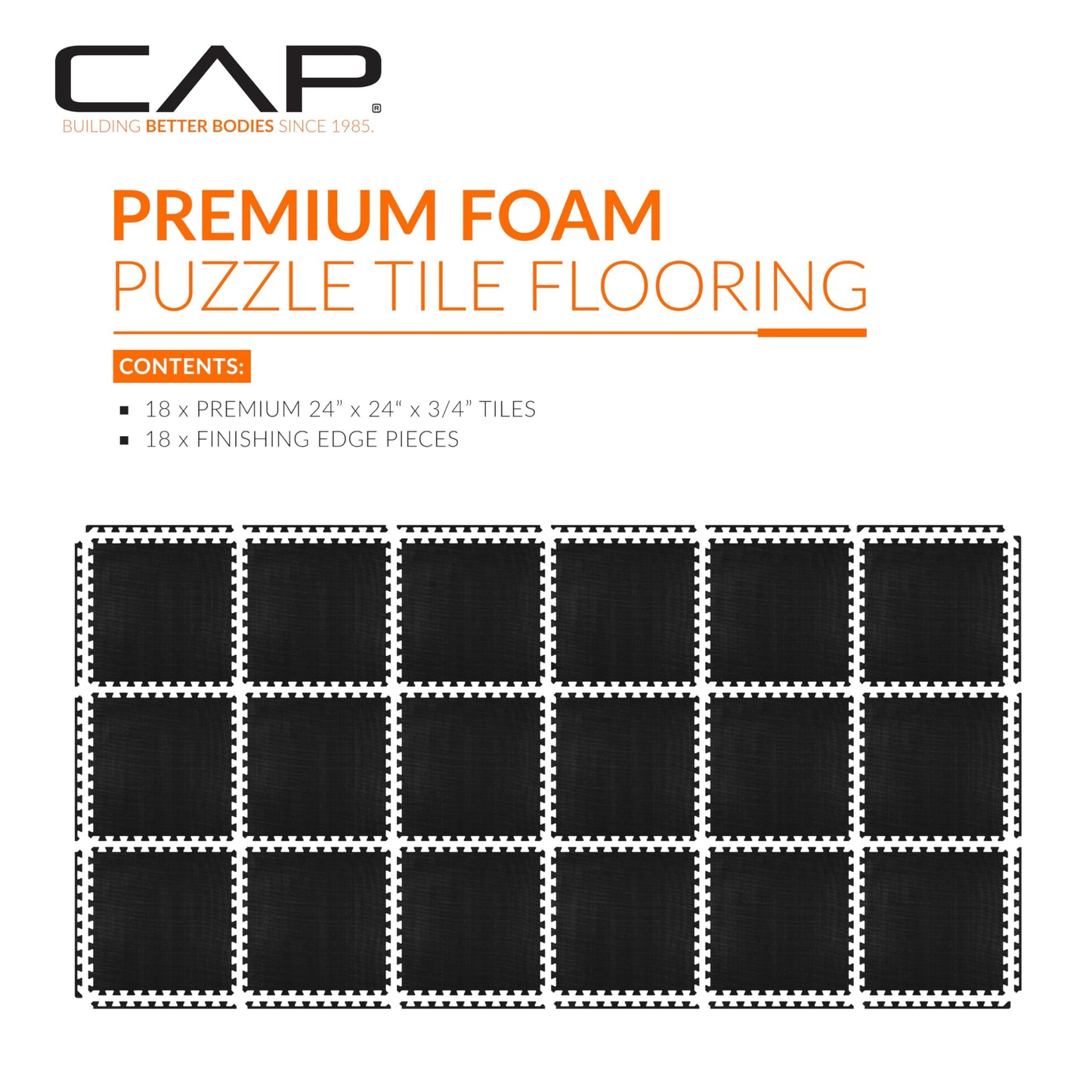 CAP Barbell 3/4-Inch Interlocking EVA Foam Exercise Puzzle Mats - 3 Pack | 24" x 24" x 3/4" | T Pattern - Black