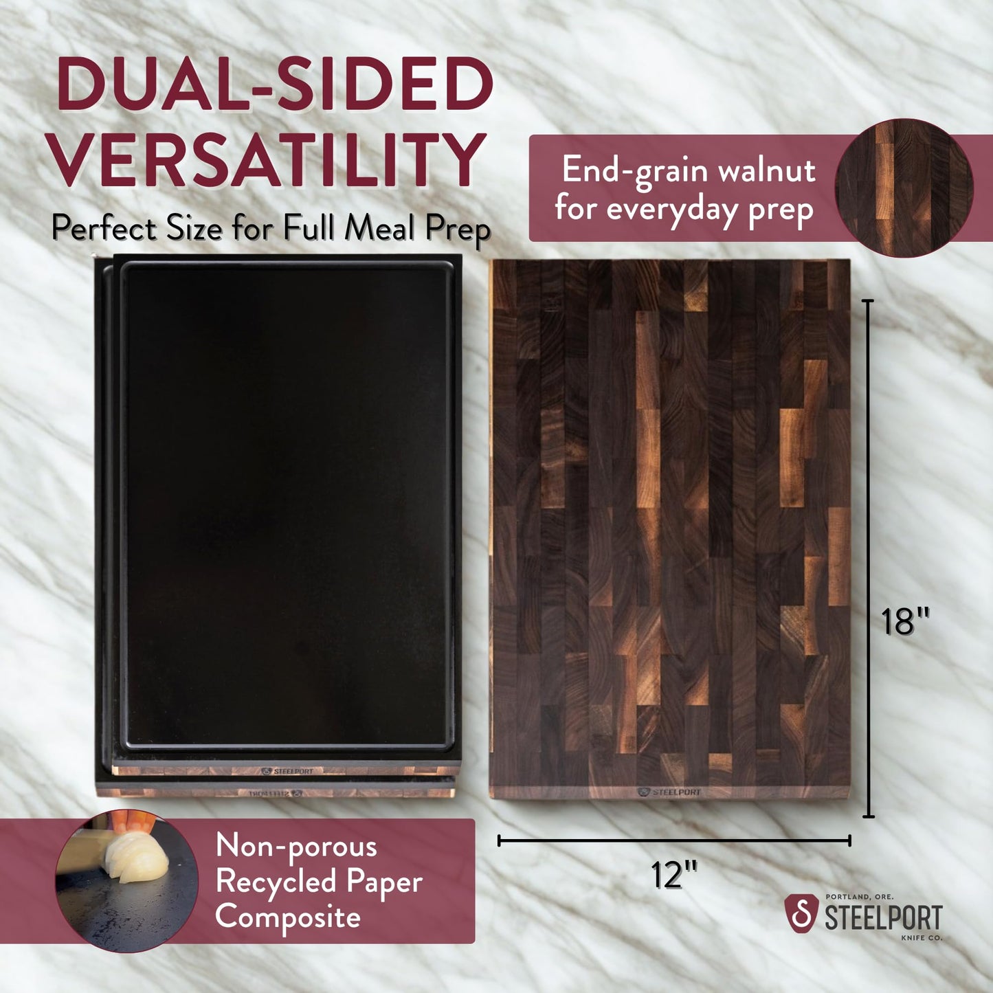 18” x 12” Walnut Cutting Board + Oil Conditioner (8 oz) Bundle | SteelCore™ Reinforced End-Grain Butcher Block with Dual Surface & Hemp Oil Wood Care | Made in USA