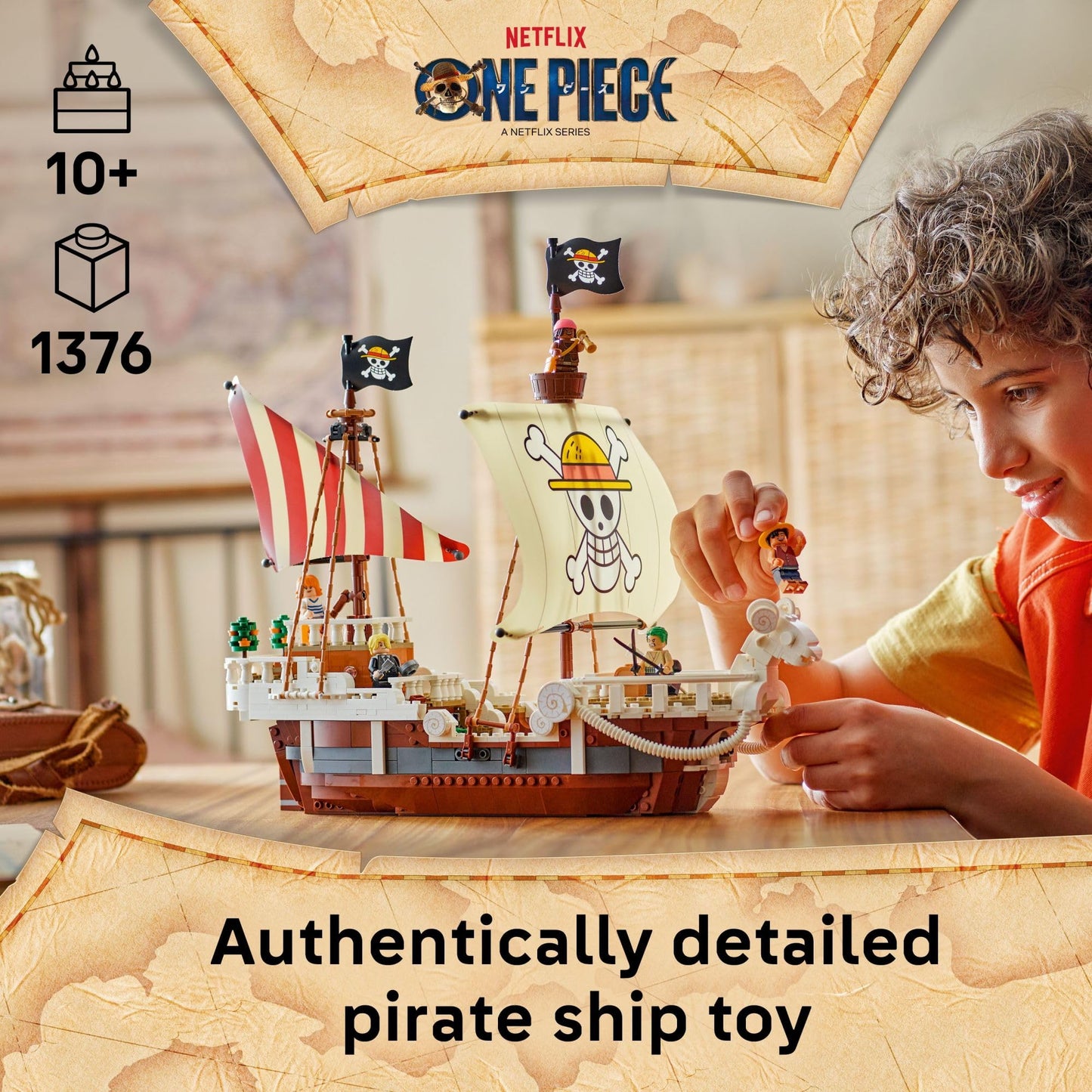 LEGO ONE Piece The Going Merry Pirate Ship Building Blocks - Pretend Play Adventure Toy for Boys & Girls, 10+ - Straw Hat Crew Toy Figures & Playset for Anime Fans - Gift for Christmas - 75639