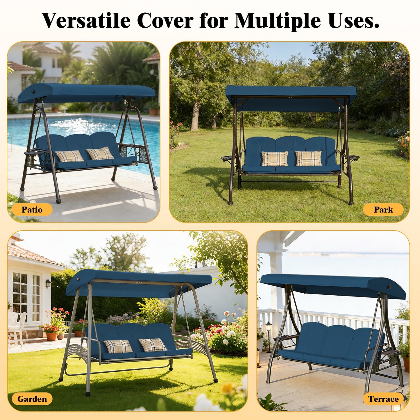 Oungelark Outdoor Porch Swing Canopy Replacement Cover, 3 Seat Swing Cover UV-Resistant for 3-Seat Porch Swing (Blue, 76.8x47.2x9.1in)