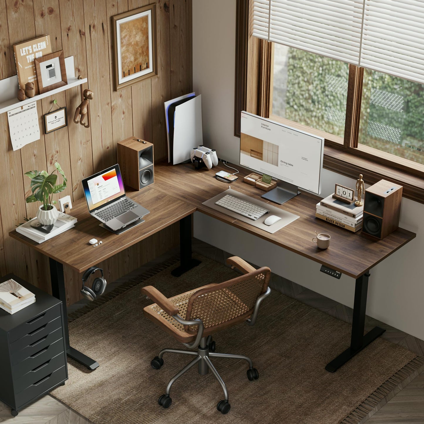 Agilestic L Shaped Standing Desk Adjustable Height, Electric Corner Standing Desk, 63 x 55 inch Sit Stand Computer Table with Splice Board, Dark Walnut