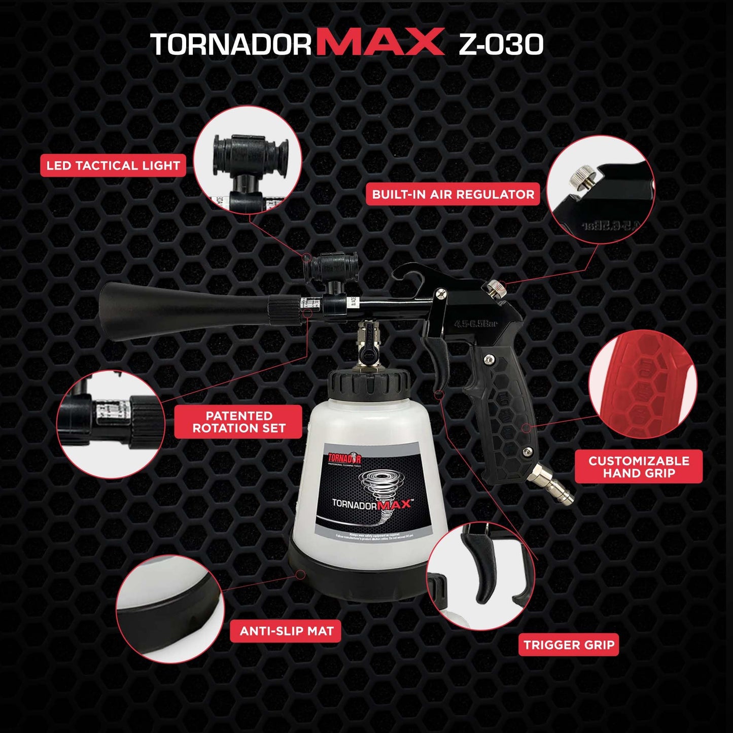 Tornador Max Z-030 Car Cleaning Gun 32oz | Patented Power Rotation & Ergonomic Grip | Swivel Air Inlet | High-Pressure Detailing Tool for Interior & Exterior Cleaning