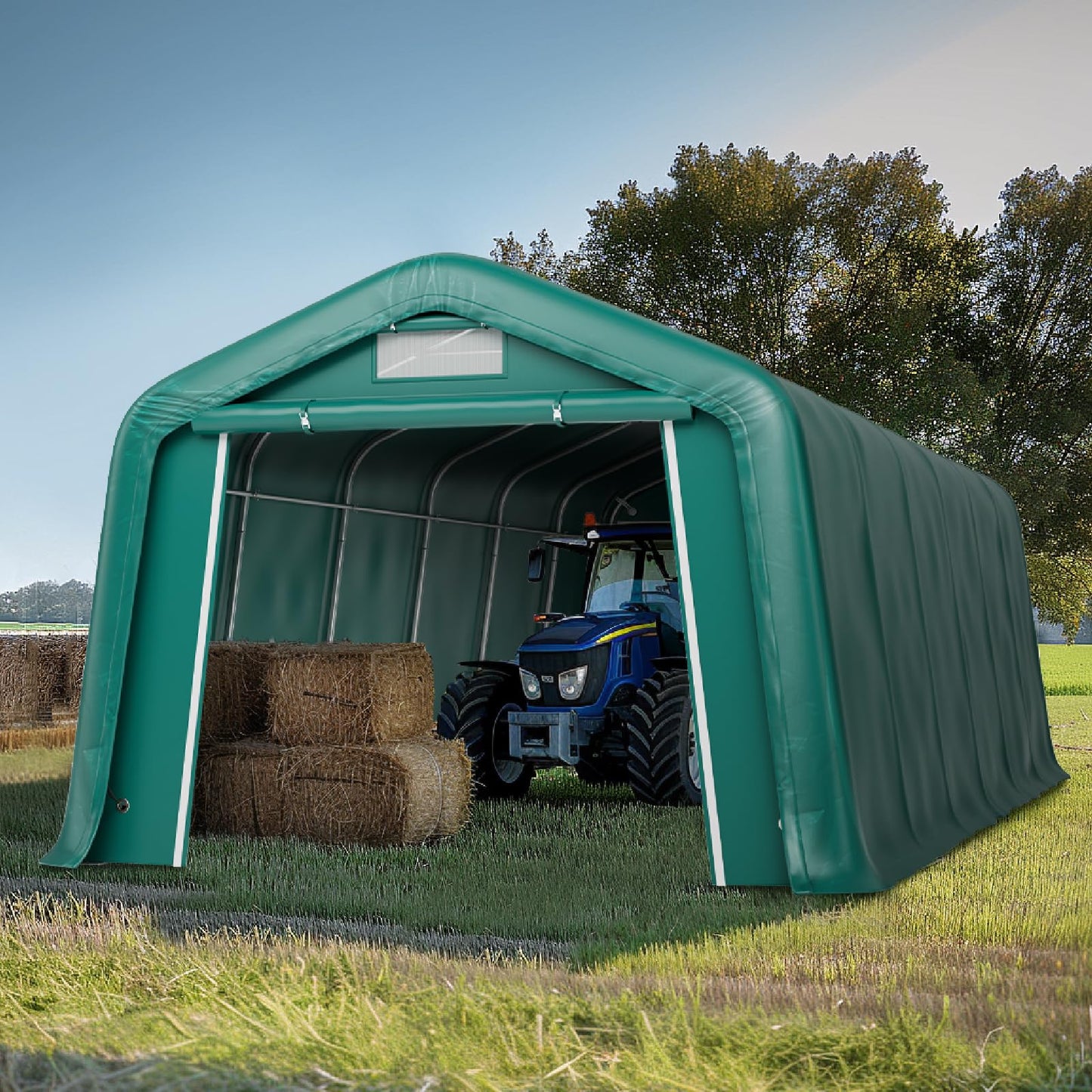 GREEN PARTY 11' x 24' Heavy Duty Carport, Portable Storage Shelter Shed Outdoor Carport with Roll-up Zipper Door & Vents, Storage Car Canopy Car Tent Garage for SUV, Truck and Boat, 200g PE Cover