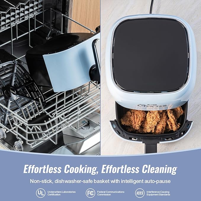 Charmi 5QT Air Fryer โ Beautiful Retro Design, Stylish Countertop Look, Safe Auto Shutoff, Digital Touchscreen, 8 Cooking Presets, Digital Recipes Included (Pastel Blue)