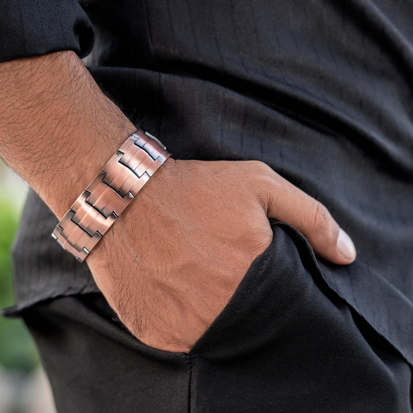 MagnetRX 3x Strength Magnetic Bracelets for Men – Titanium & Pure Copper Magnetic Bracelets for Men – Premium Fold–over Clasp & Adjustable Length with Sizing Tool