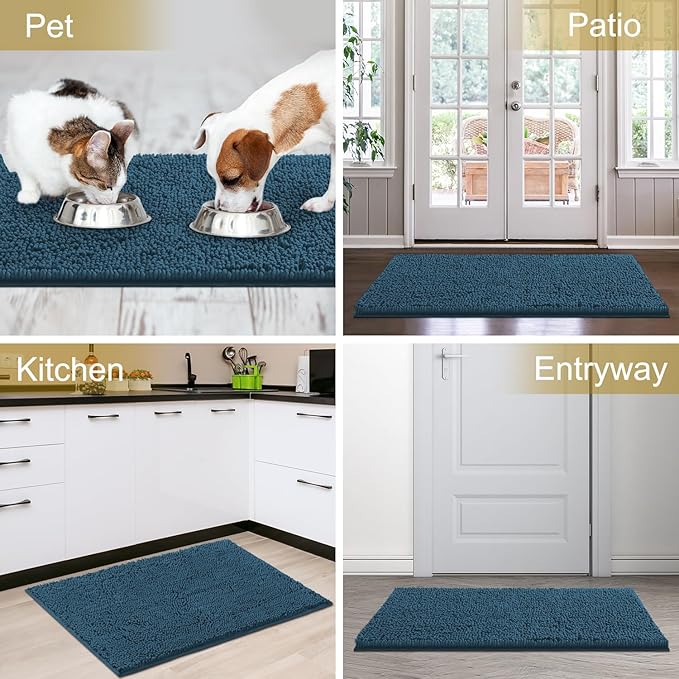 IM HOME Chenille Absorbent Outdoor Doormat 36" x 24", Washable Muddy Door Mats for Dog Non Slip Indoor Doormat Dog Mat for Muddy Paw Front Inside Doormats for Entryway Atlantic Blue