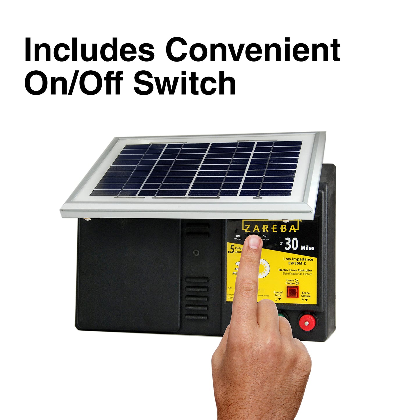 Zareba ESP30M-Z 30-Mile Solar-Powered Low-Impedance Electric Fence Charger