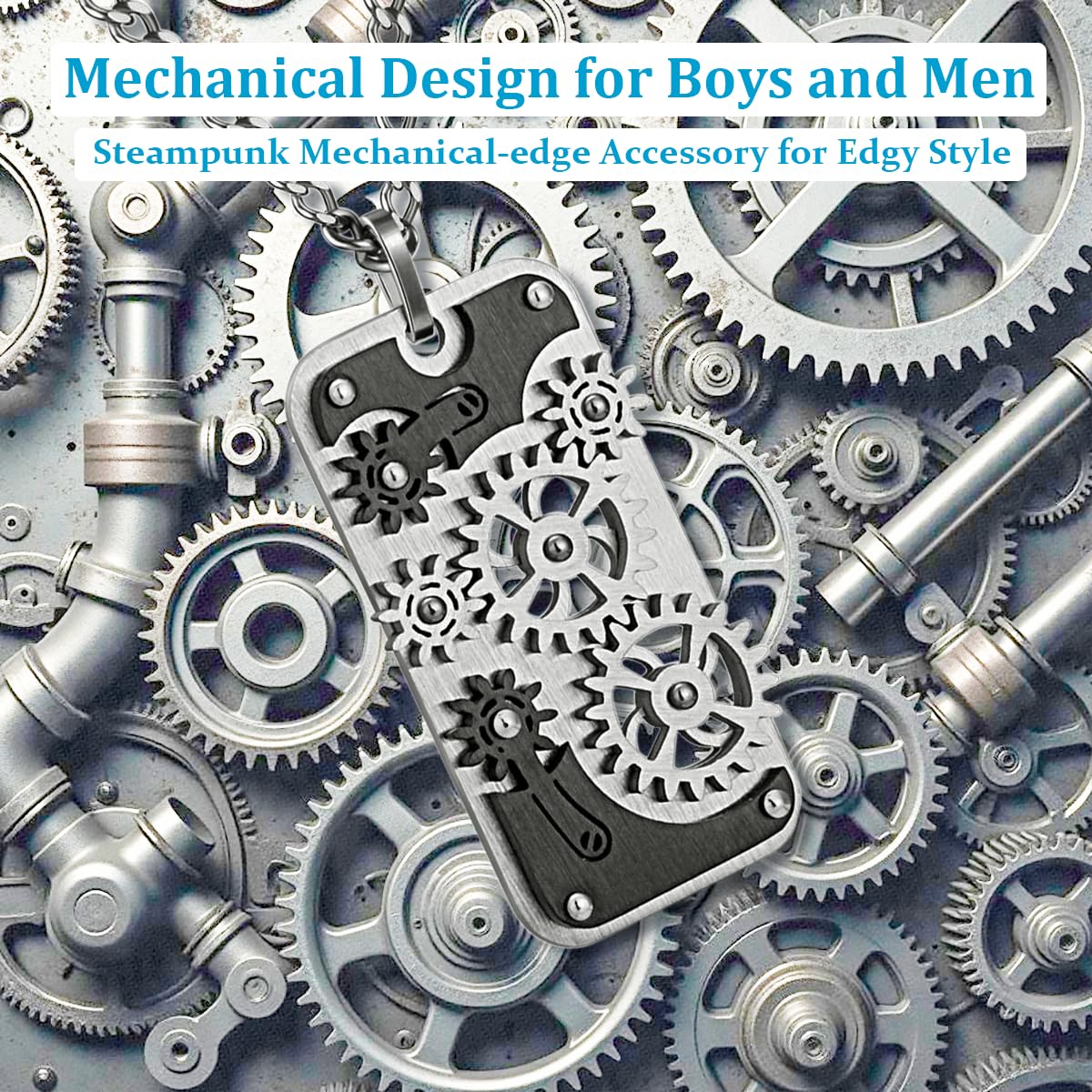 Stainless Steel Mechanical Rotatable Gear Pendant Necklace for Kids & Adults β Fidget Jewelry for Anxiety Relief, Stress β Steampunk Cyberpunk Accessories for Men, Boys, Teens β Gifts for Son, Brother