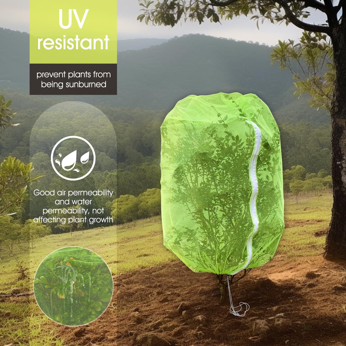 Fruit Tree Netting, RIFNY 3.3 x 2.6 FT Blueberry Bush Netting Cover with Zipper Drawstring, Outdoor Mosquito Net Garden Netting Protector Plant from Birds Cicadas Animals Insect (4 PCS, Green)