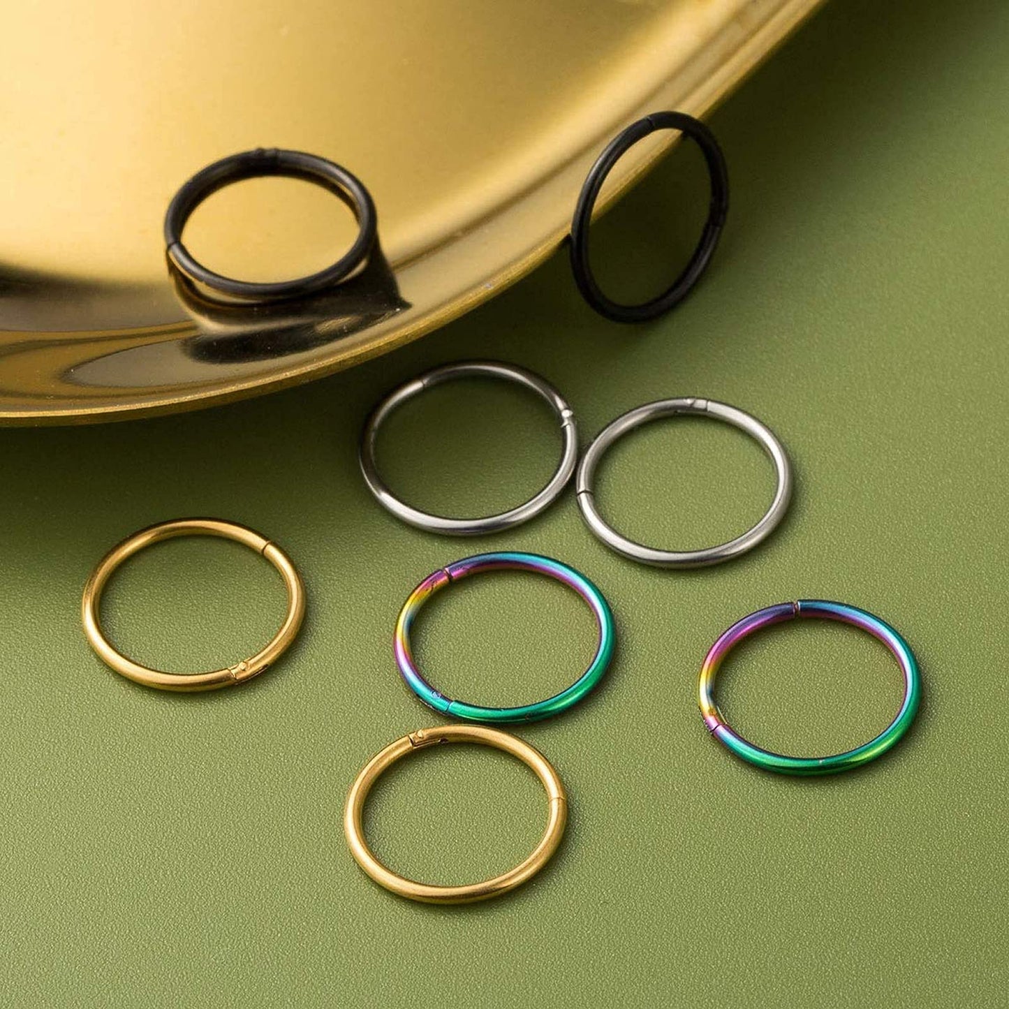 BOGKU 6pcs G23 Titanium Hinged Nose Rings Hoop 18 Gauge 7mm Nose Septum Clicker Segment Rings Cartilage Conch Tragus Helix Rook Hoop Earring Body Piercing Jewelry