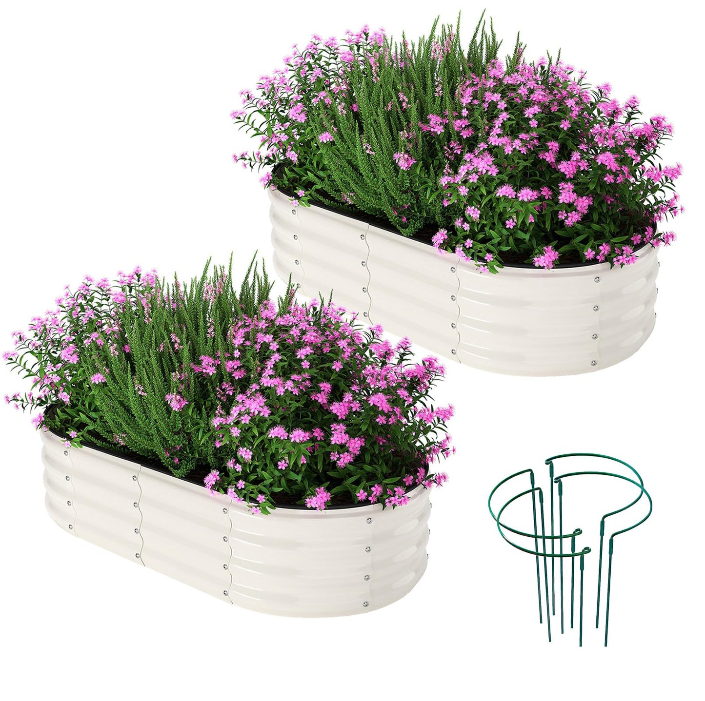 ZFHgarden Galvanized Metal Planter Raised Garden Bed Kit for Gardening Outdoorï¼4x2x1ft 2 Planter Grow Garden Box Raised Flower Bedï¼Long Vegetable Clearance Herb Raised Garden Beds for Gardening White
