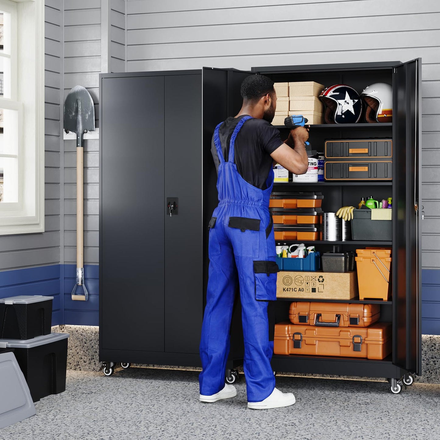 Yizosh Metal Garage Storage Cabinet with Locking Doors and Adjustable Shelves,- 75" Rolling Steel Tool Cabinet for Home Office,Garage,Warehouse