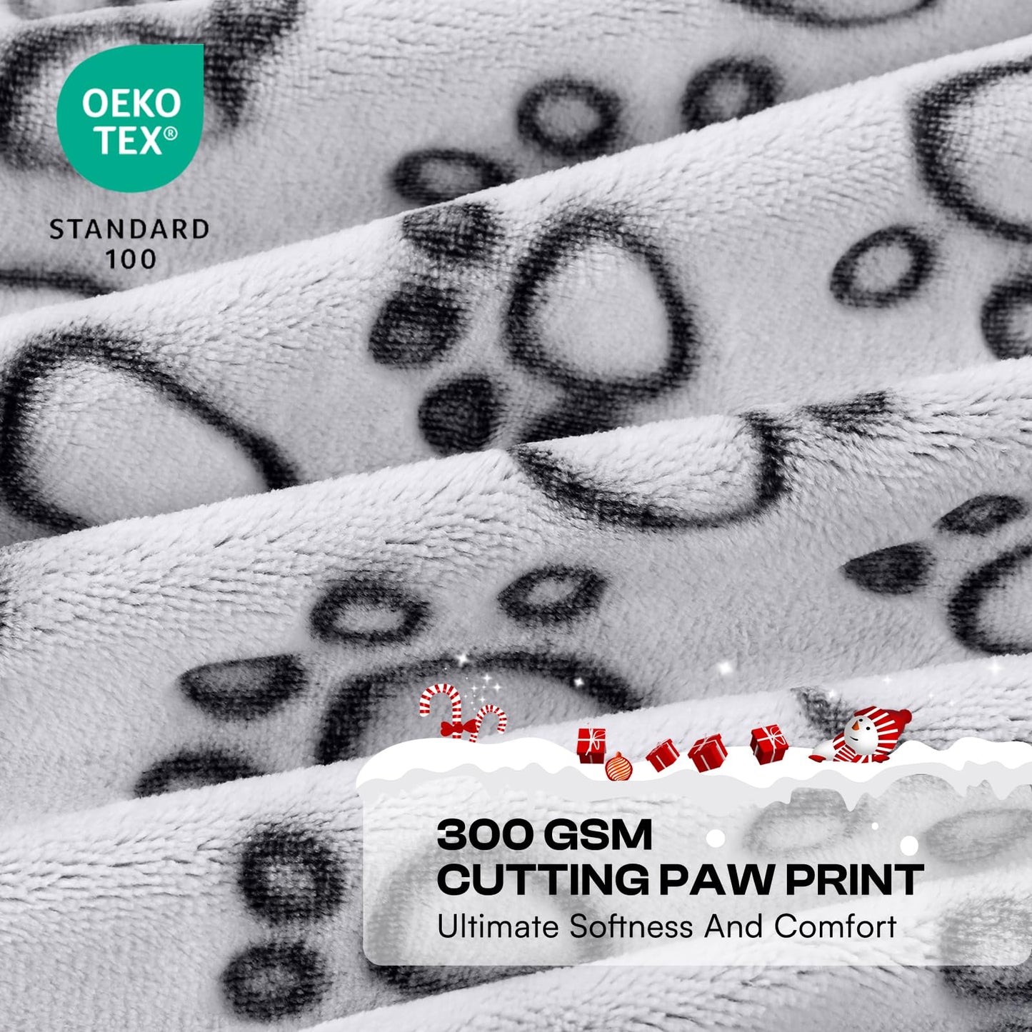 Luciphia Premium Soft Dog Blanket for Small Medium Large Dogs Washable 300GSM Fluffy Warm Fleece Puppy Cat Paw Print Pet Flannel Grey Paw M(30"x20")