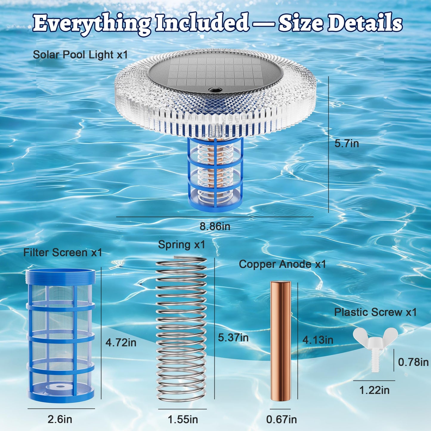 Solar Pool Ionizer Floating Lights: Copper Ionizer with LED Solar Powered Outdoor Waterproof Lighting RGB Color Changing Light with Remote Control for Above Ground Inground Swimming Pool Party Spa