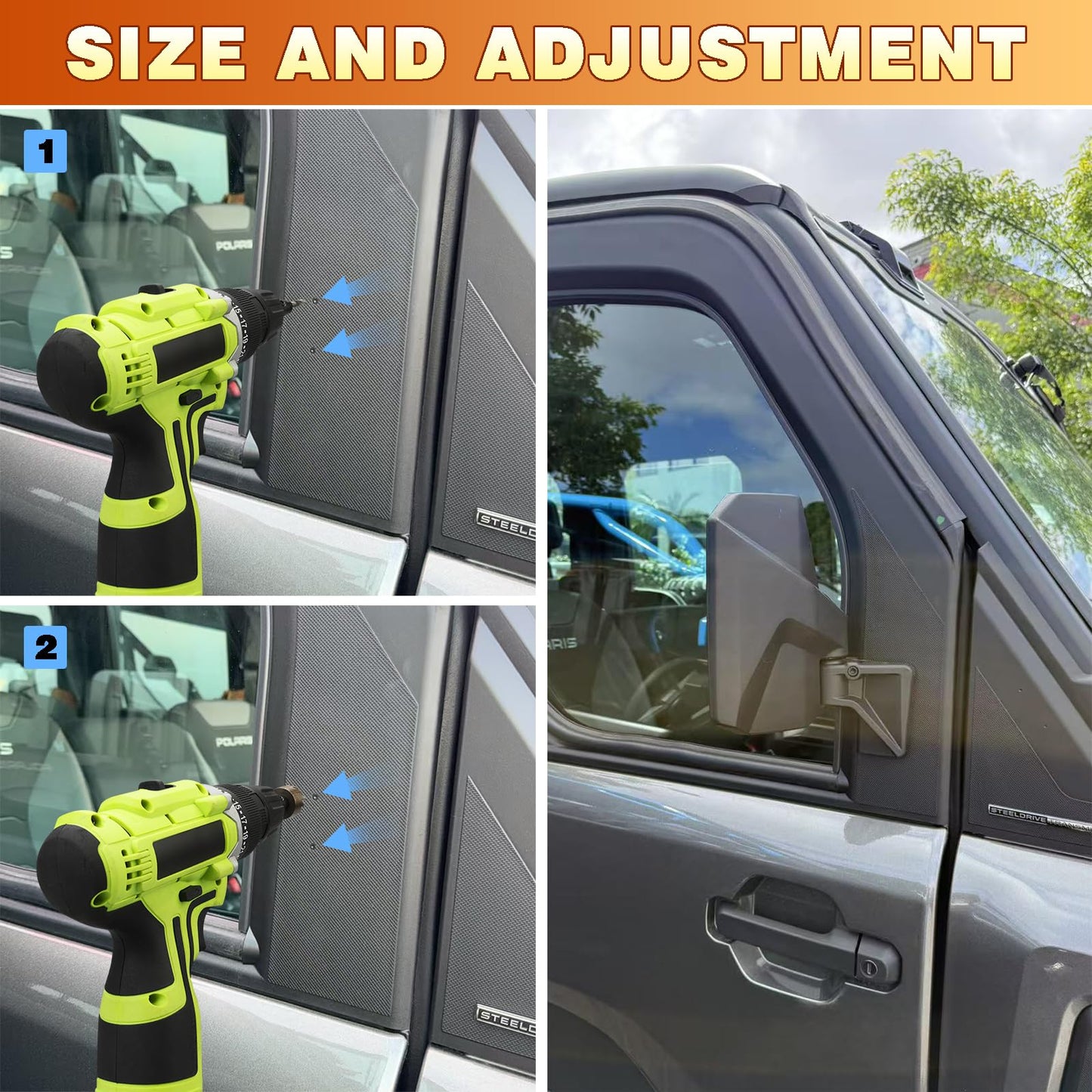 SHEJISI UTV XD 1500 Side Mirrors Door Mounted | UTV Mirrors – Compatible Only with Polaris Ranger 1500 XD/Crew, Its Spring-Back Feature Enables Easy Post-Folding Reset for Improved Driving Experience