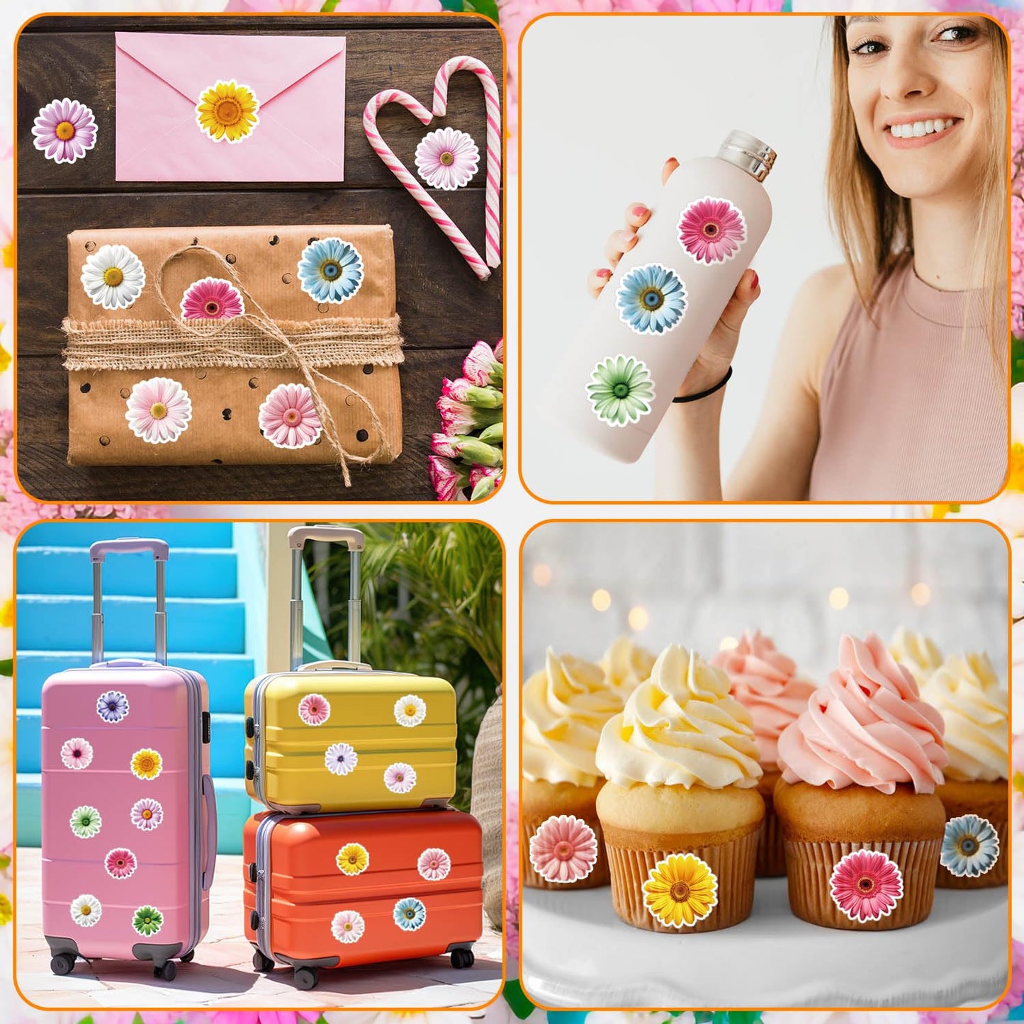 1200 PCS Daisy Stickers Cute Flower Stickers Roll for Kids Sun-Proof Flower Roll Sticker for Scrapbooks, Water Bottle, Present Boxes Decorations (16 Styles)