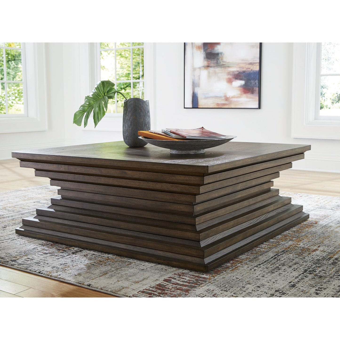 Signature Design by Ashley Hannodream Contemporary Cocktail Table with Pedestal Base, Dark Brown