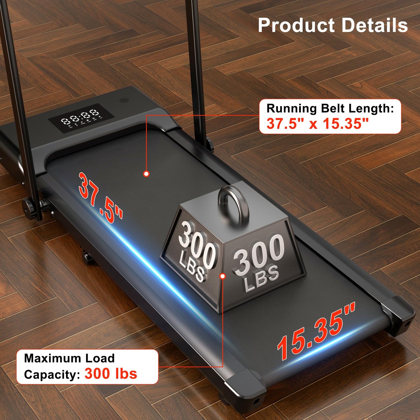Walking Pad Treadmill with Incline, Portable Folding Walking Pad with Handle bar, Under Desk Walking Pad Treadmill for Home Small Space 300 lbs Capacity and Low Noise