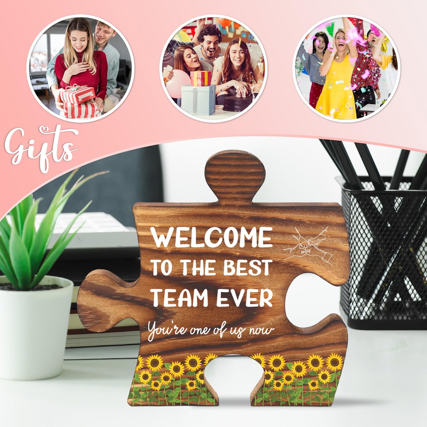 Welcome to the Team Puzzle Desk Sign for New Coworker Employee, Office Decor Gift for Women Men, Onboarding Thank You Present for Team Member, Work Anniversary, Promotion, Birthday - FSE357