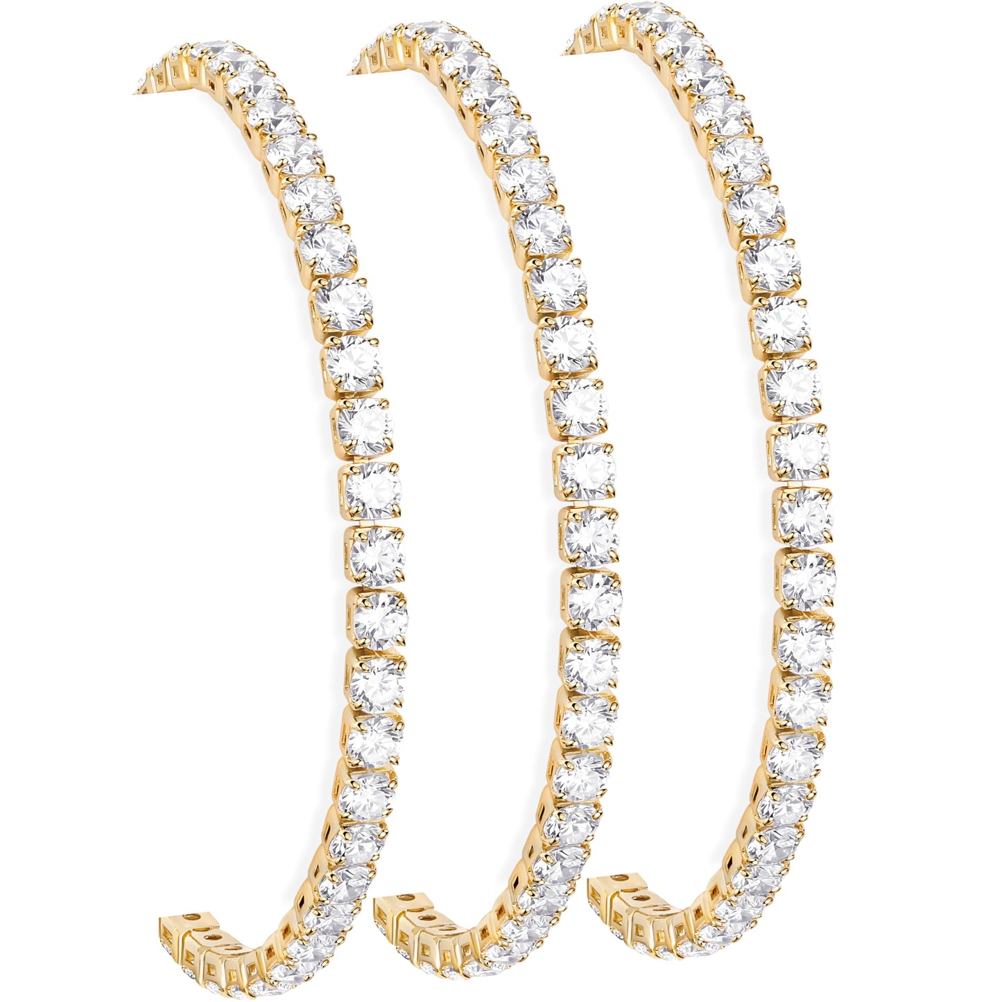 Chunky 4mm Gold Tennis Bracelet Set for Women, 14K Gold Plated Triple Stackable Large Zirconia Bracelets, Bold Statement Jewelry, 3-Piece Heavy-Shine Link Set, Y2K Fashion Accessory