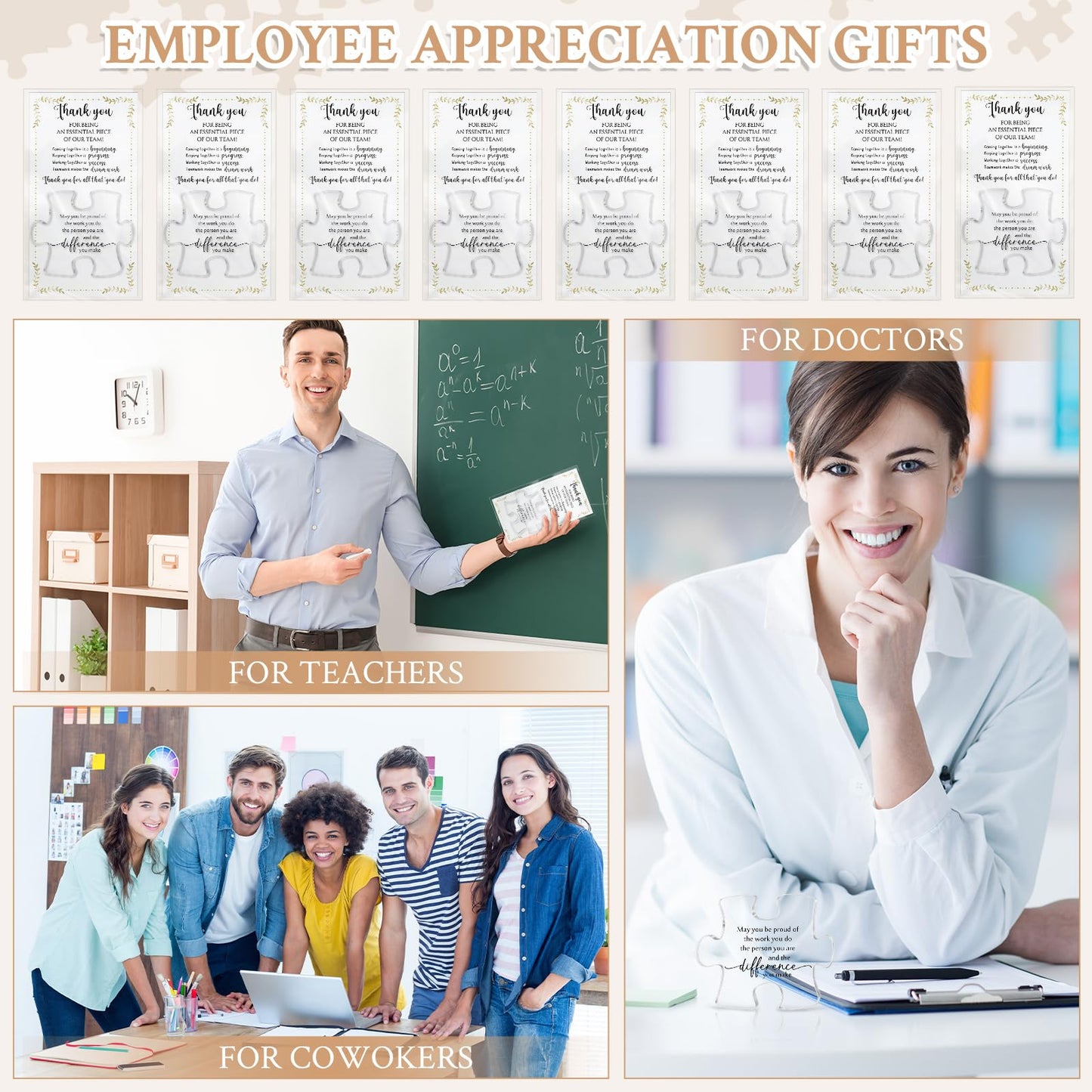 Juinte 20 Sets Employee Appreciation Gifts Bulk Appreciation Gifts for Coworker Office Team Staff Inspirational Acrylic Puzzle Piece Plaque Desk Decor with Thank You Card OPP Bag(May You)