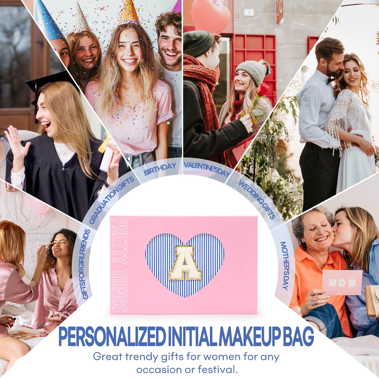 2 PCS Initial Makeup Bags for Women: Cosmetic Bag for Travel Toiletry - Birthday Gifts for 11 12 13 14 15 16 17 18 Years Old Girl Graduation Teacher Gift- Teen Girl Gifts Trendy Stuff - Blue S
