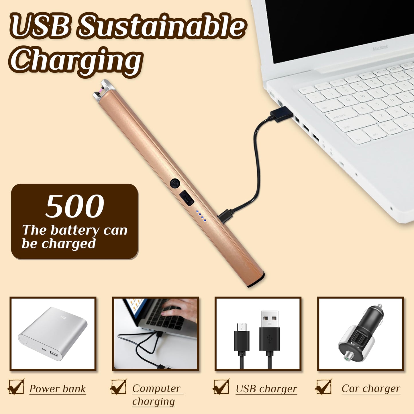 2 PCS Candle Lighter,Windproof Flameless Electric Lighter with LED Power Display & Safety Switch, Upgraded Plasma USB Rechargeable Lighters for Birthday Camping BBQ (Champagne Gold)