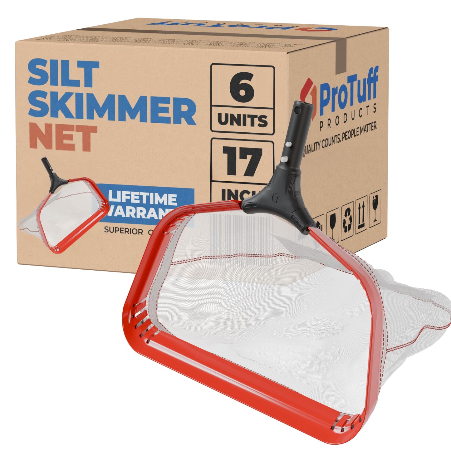 ProTuff 17â Silt Net Pool Skimmers for PROS â 6 Pack â â490 Promiseâ Unlimited, Unconditional Replacement -- Ultra-Durable Ultra-Fine Net for Silt â Heavy-Duty Aluminum Frame & EZ-Clip Pole Attachment
