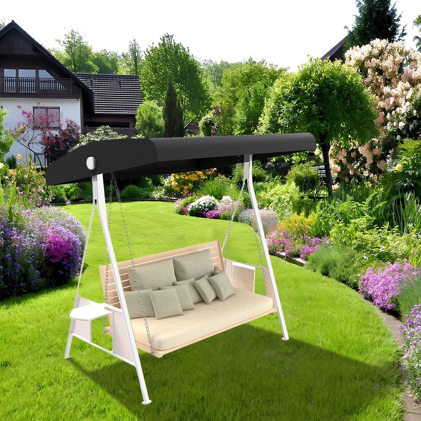 Outdoor Swing Canopy Replacement Top Cover, Universal Patio Swing Covers 3 Seater, Waterproof Replacement Canopy Outdoor Furniture Cover for Garden Patio Porch Hammock (Black, 55.9"L x 47"W x 7-9"H)