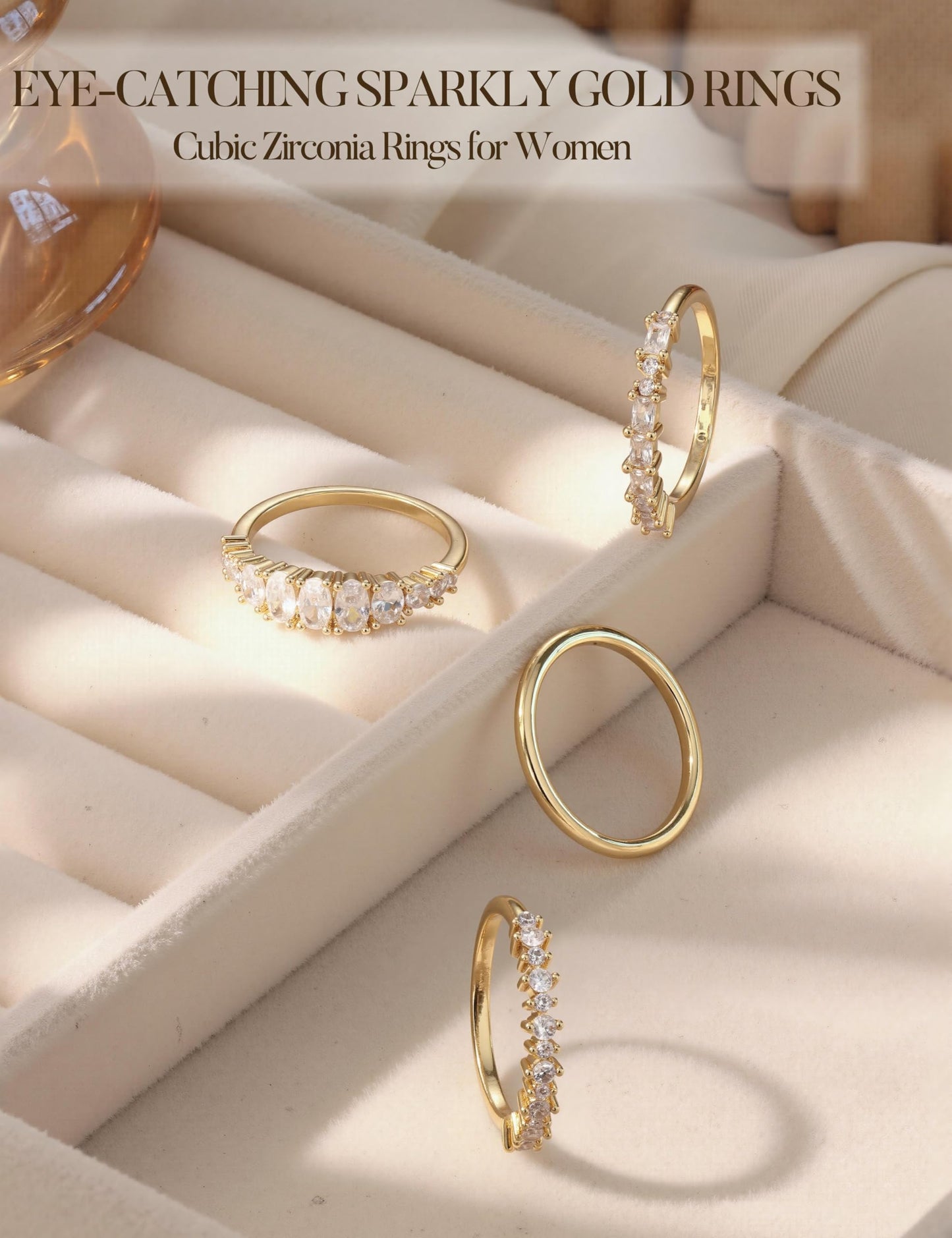 LOLIAS 14K Gold Plated Stackable Rings for Women Non Tarnish - Dainty Cubic Zirconia Wedding Bands Ring Set Minimalist Trendy Statement Engagement Promise Thumb Rings Stacking Size 5-10 Size 10.5