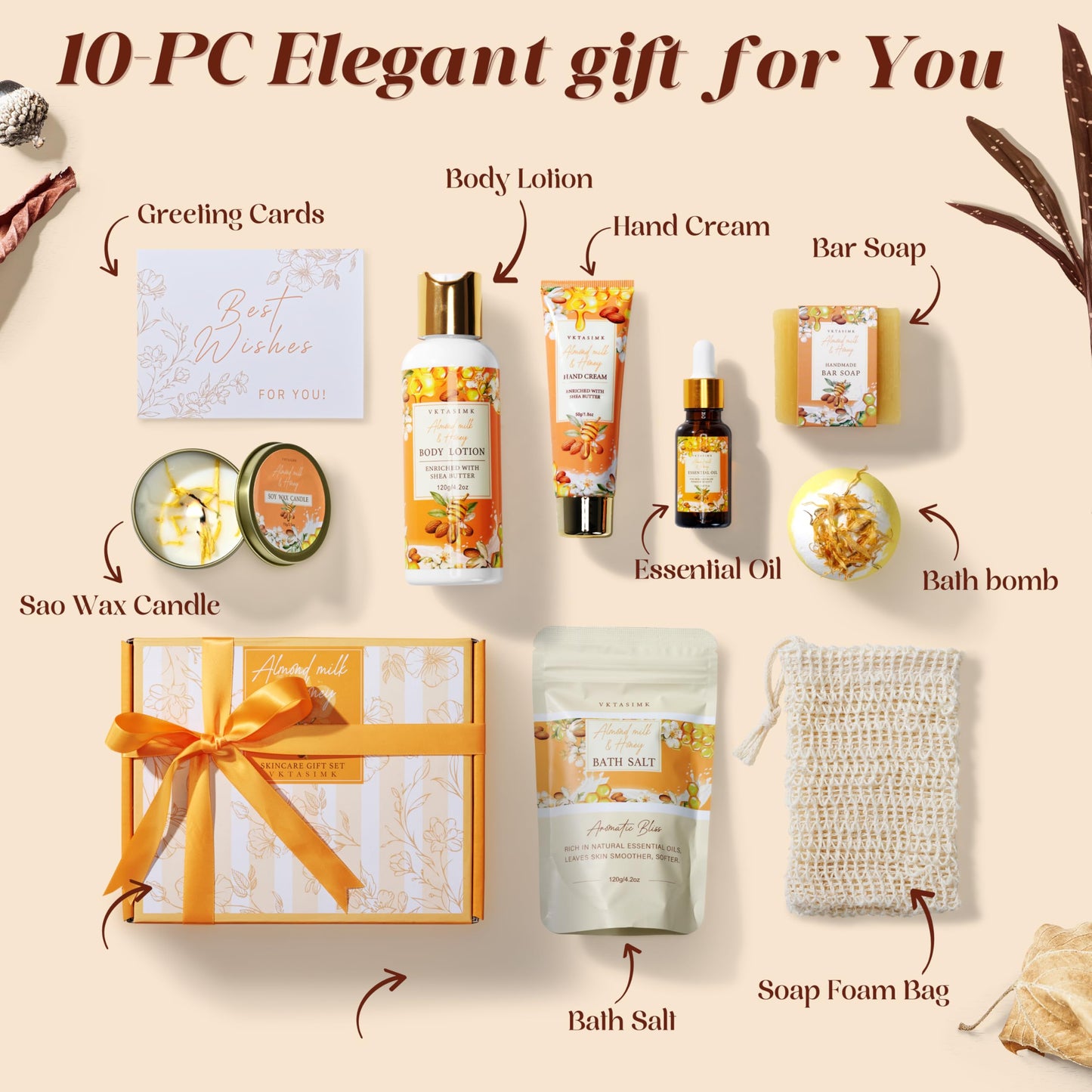 Birthday Gifts for Women, Almond Milk & Honey Relaxing Spa Gift Baskets for Women, Self Care Gifts Home Bath and Body Gifts Set for Mom, Girlfriend, Sister, Female Friends, Coworker