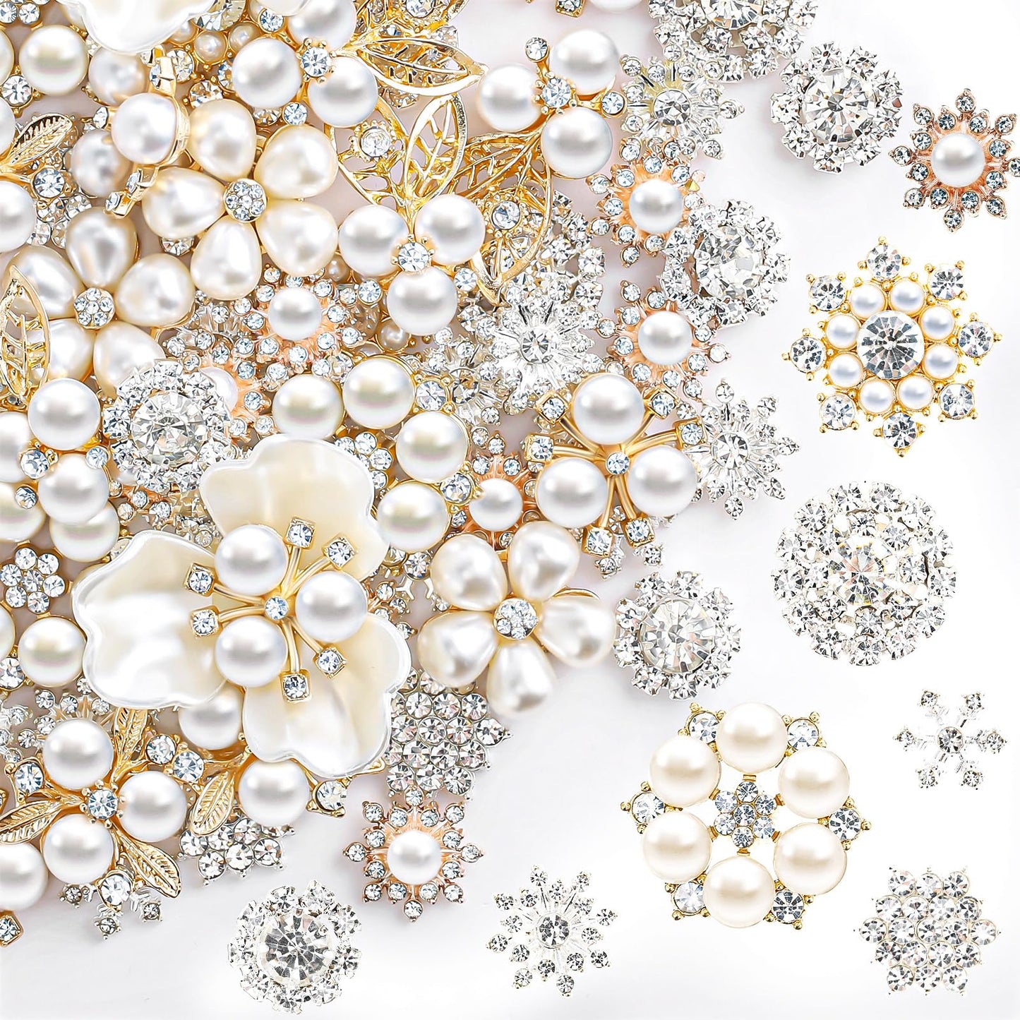 Wavwavw 40 Pcs Flat Back Pearls Rhinestone Buttons for Crafting Faux Pearl Embellishments Bulk for Jewelry DIY Craft Wedding Bouquet Hat Dress Hair Gift Decoration Party Accessories (Gold)